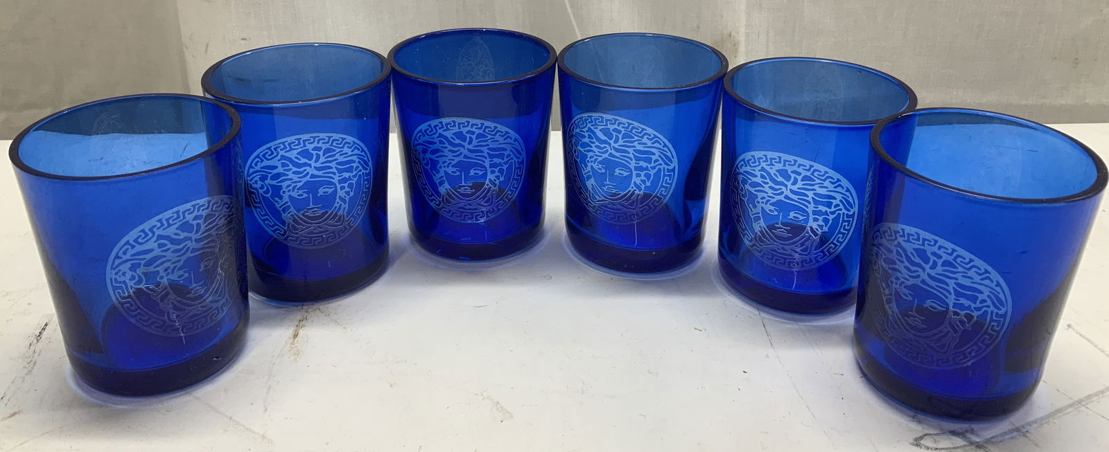 Set 6 Rosenthal Versace Blue Glass Candle Holders (1 of 6)