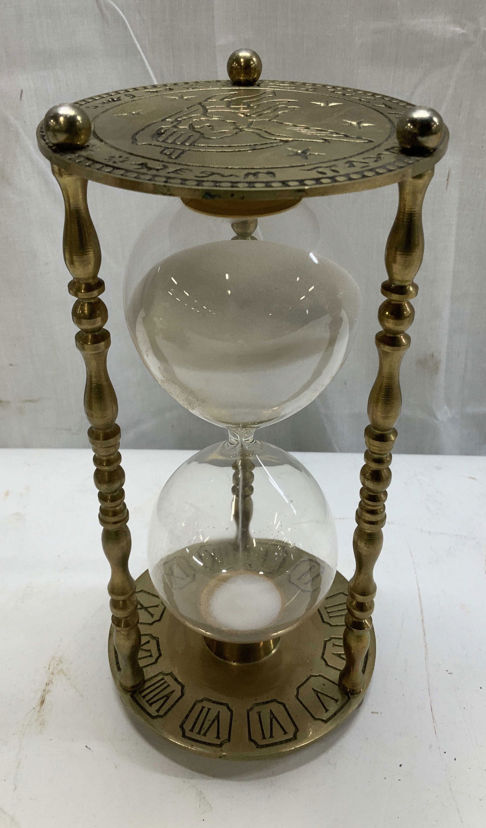 Vtg Brass Hourglass Sand Timer W Zodiac Motifs (1 of 6)