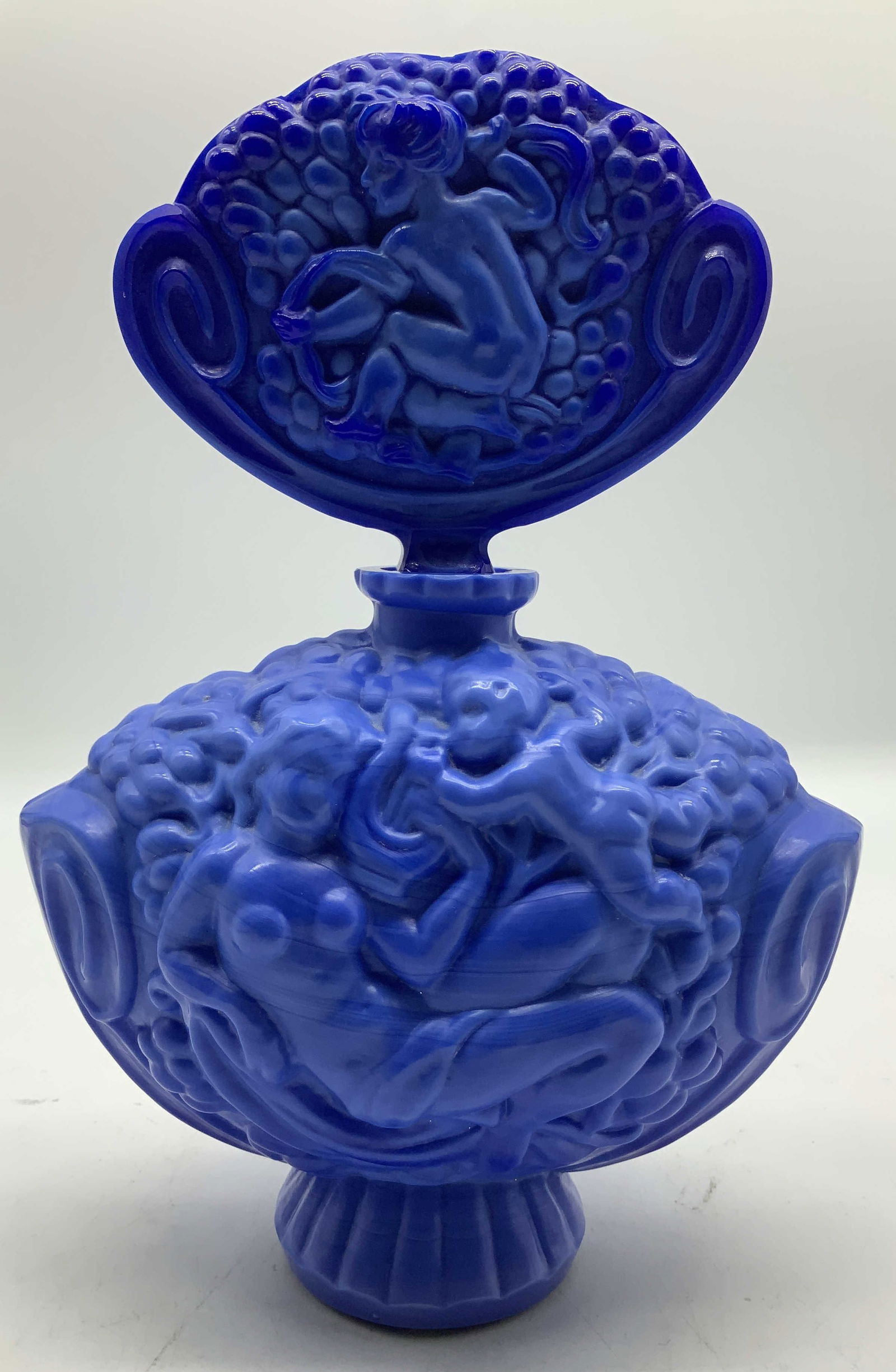 Vtg Ehalama Blue Glass Cherub Perfume Bottle CZECH (1 of 6)