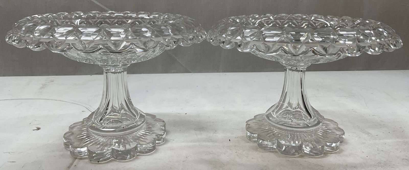 Pair Vintage Cut Crystal Scalloped Compotes (1 of 11)
