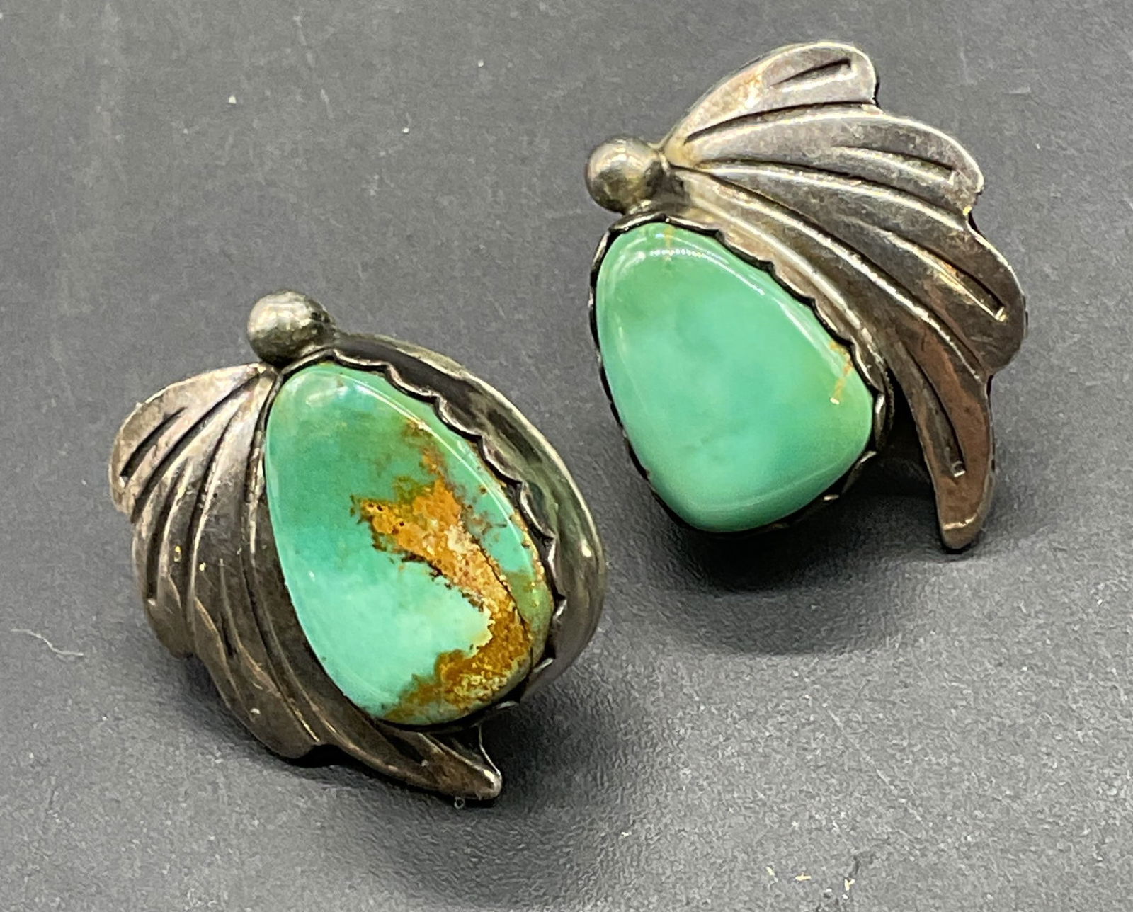 Navajo Sterling Silver Turquoise Leaf Earrings (1 of 6)