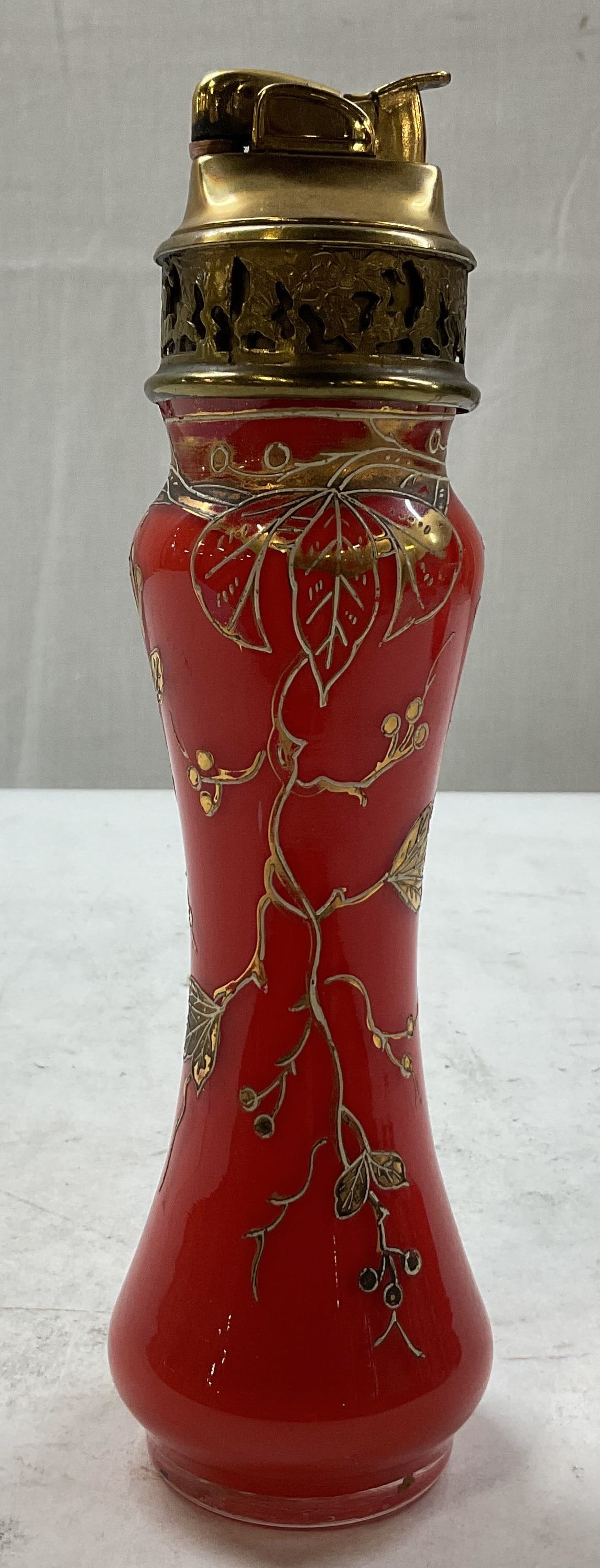 Vintage Red Art Glass & Brass Table Lighter (1 of 12)