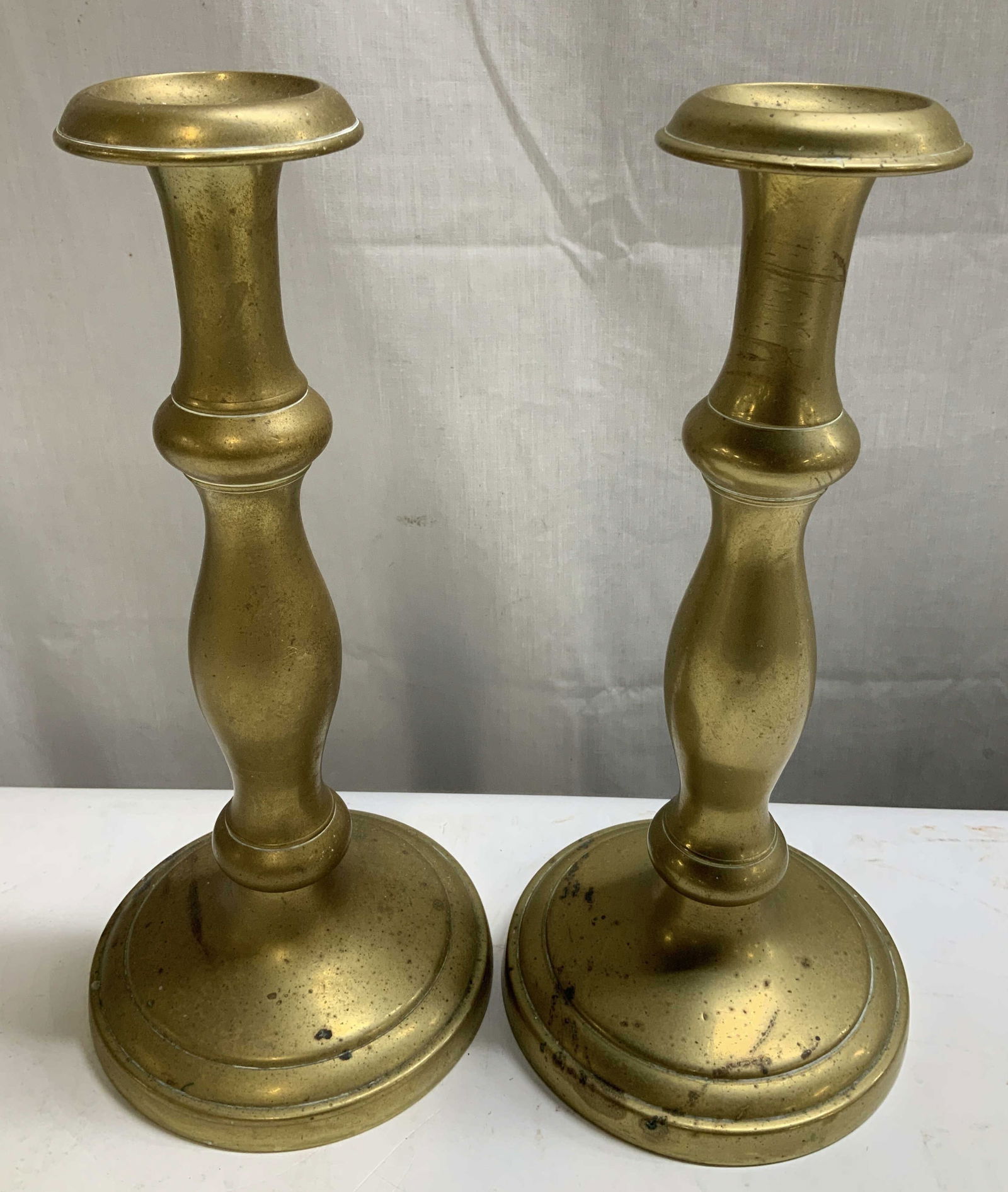 Antique Pair Heavy Solid Brass Candlestick Holders (1 of 6)