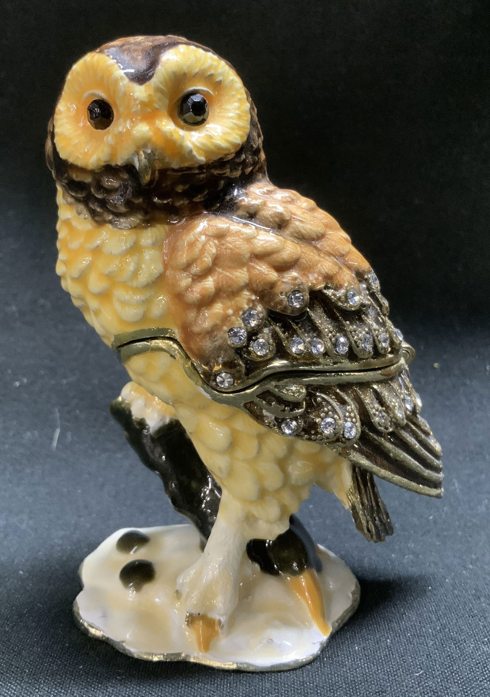 Enameled Rhinestone Perched Owl Trinket Box (1 of 6)