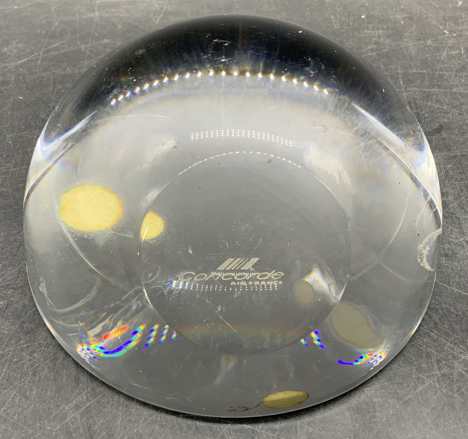 Concorde Air France Crystal Paperweight: Crystal paperweight features a clear, domed shape. Visible Concorde Air France name & logo. Air France was only of only two airlines to operate Concorde, the worlds first commercial supersonic