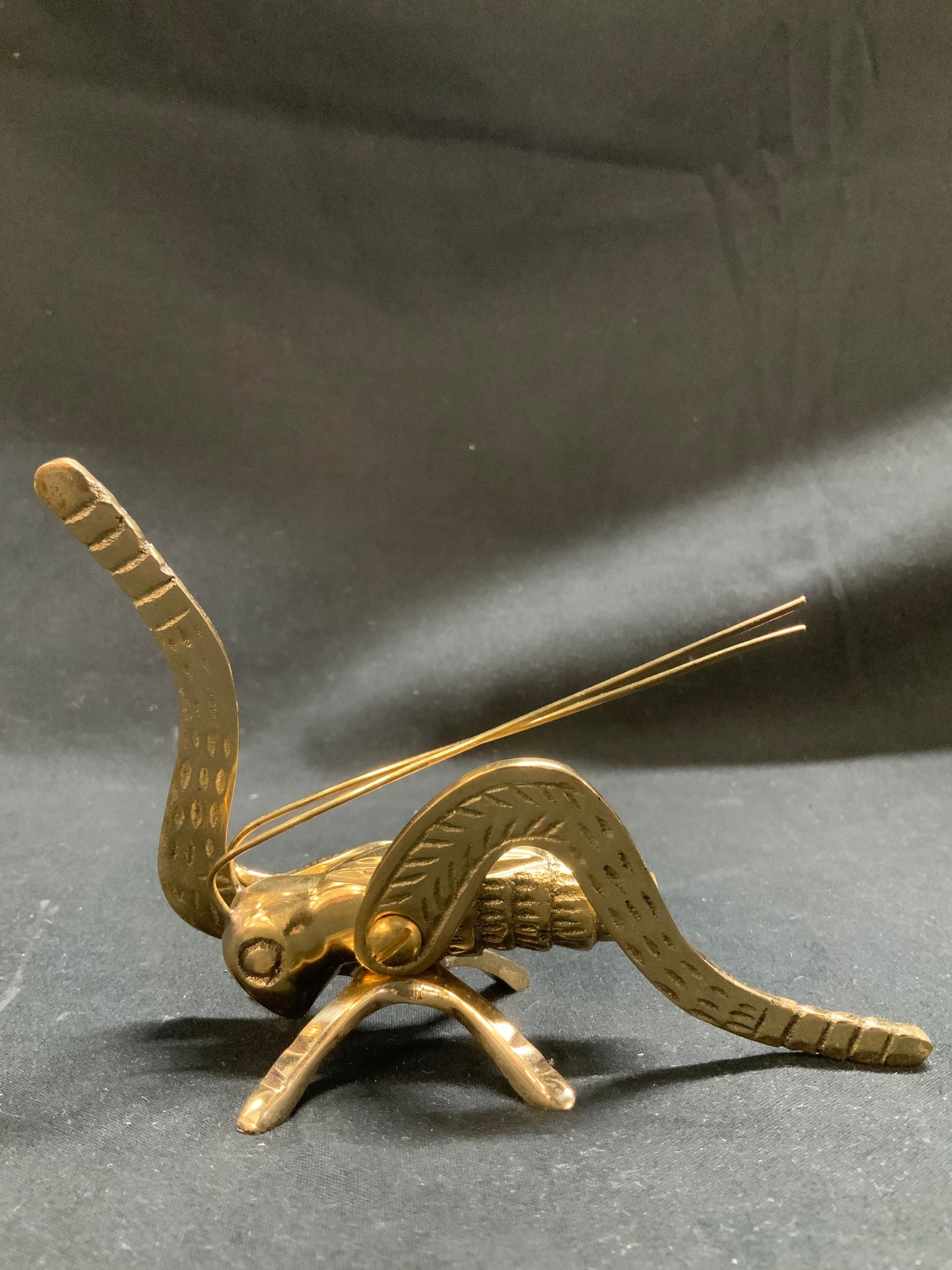 Vtg Solid Brass Grasshopper Figurine - 4