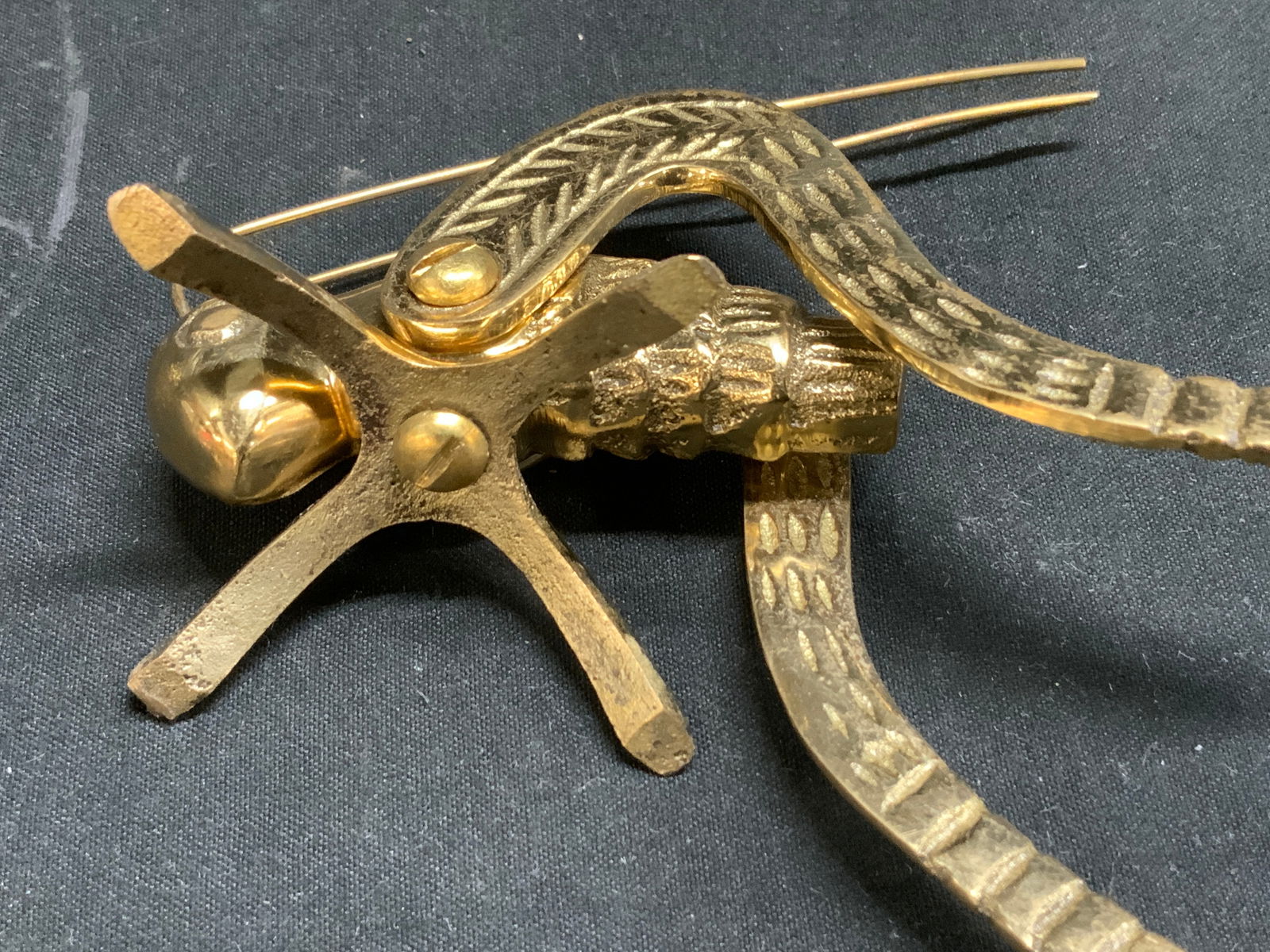 Vtg Solid Brass Grasshopper Figurine - 6