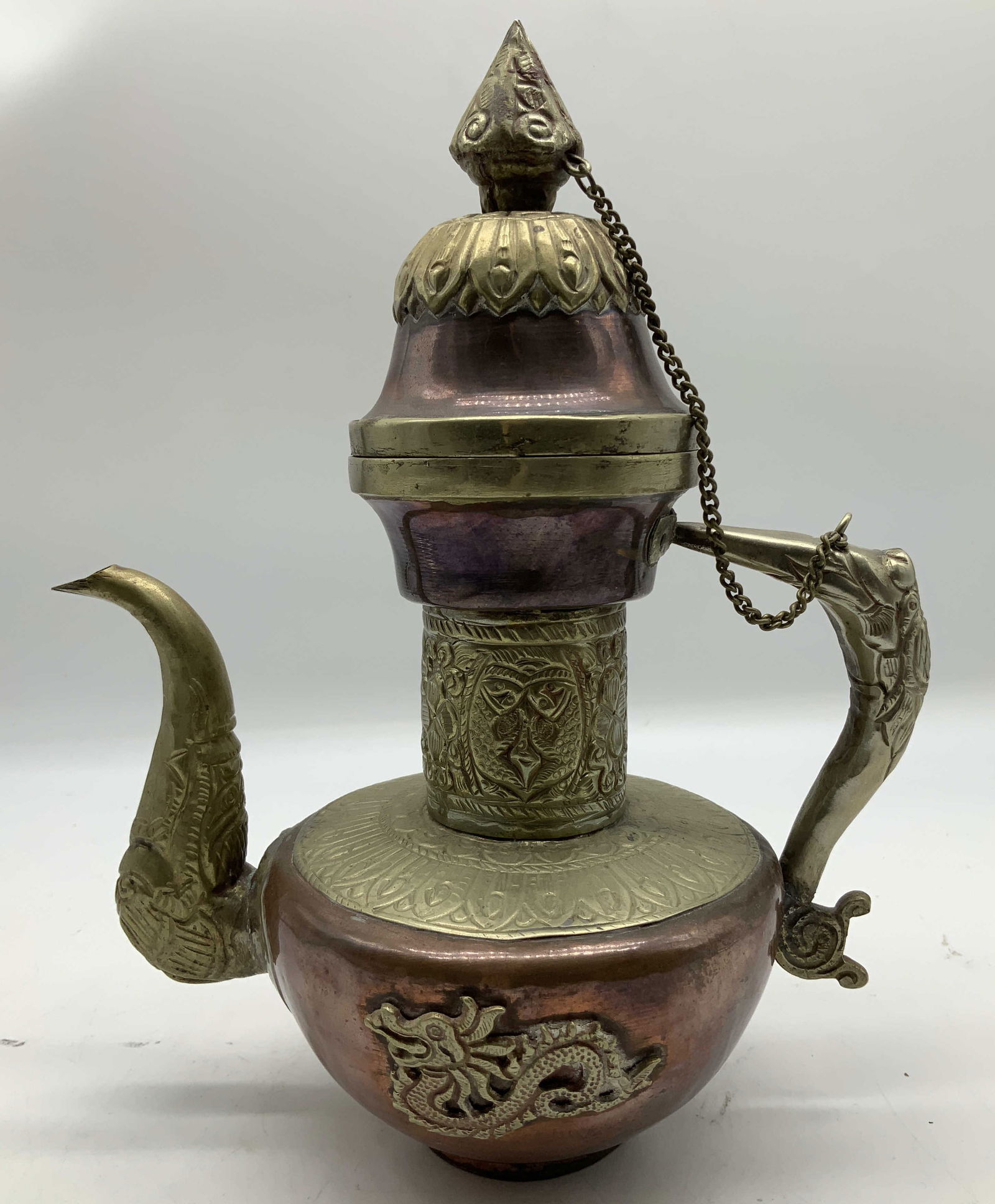 Antique Tibetan Copper & Brass Dragon Teapot (1 of 9)
