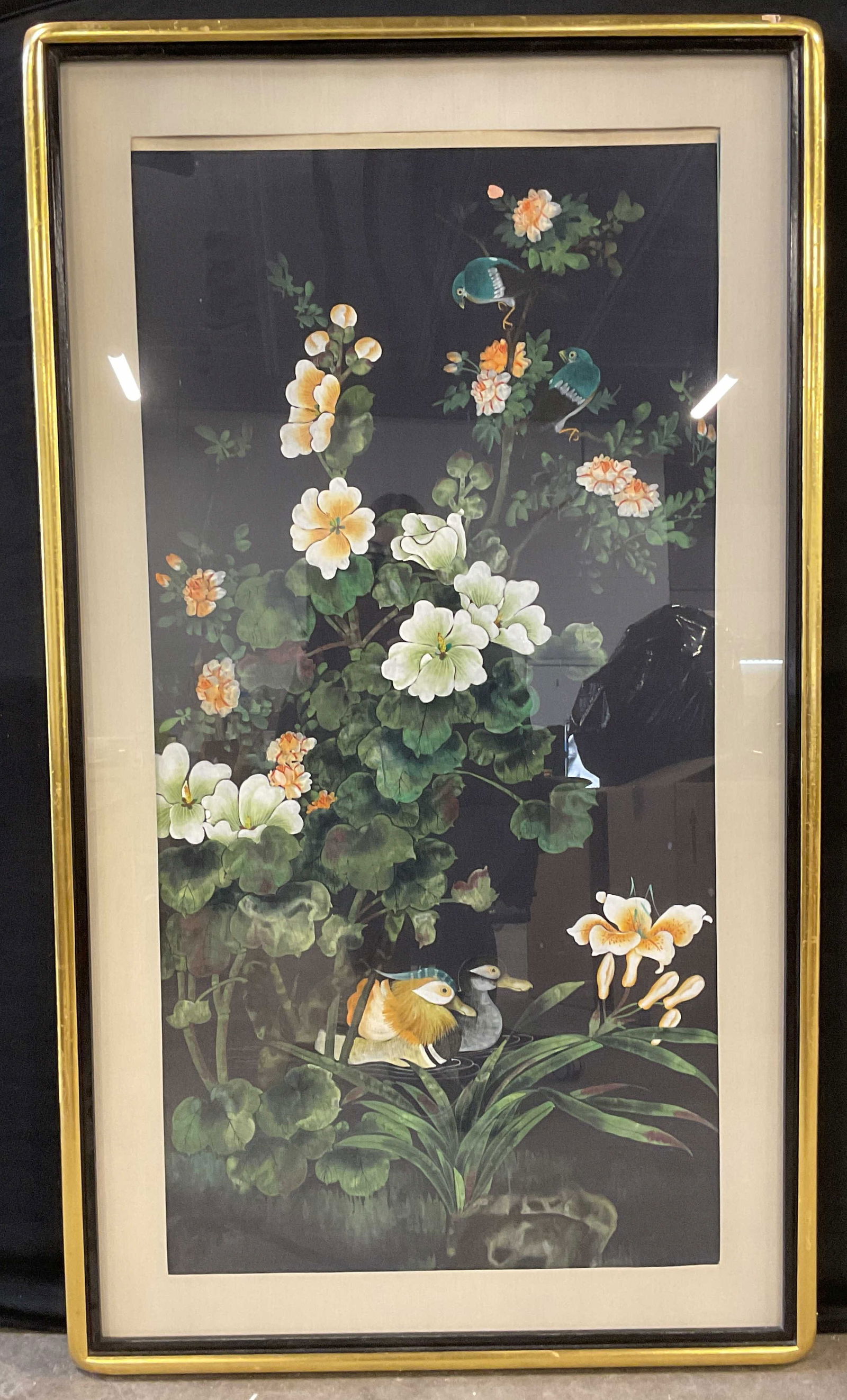 Framed Chinese Style Bird & Flower Painting 55in (1 of 6)