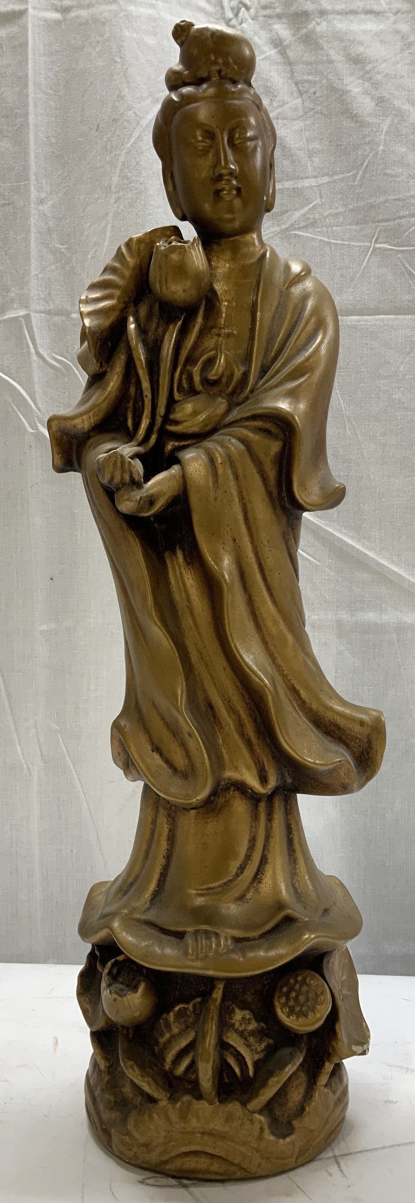 Vtg Standing Guanyin Gilt Composite Sculpture 20in (1 of 7)