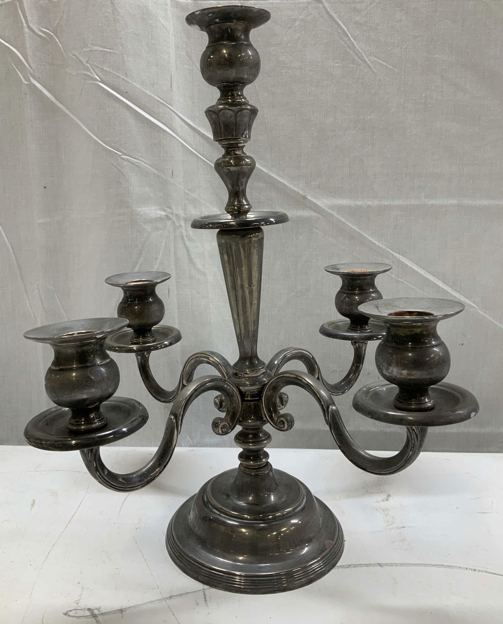 Vtg Silver Toned Metal 5 Light Candelabra (1 of 6)