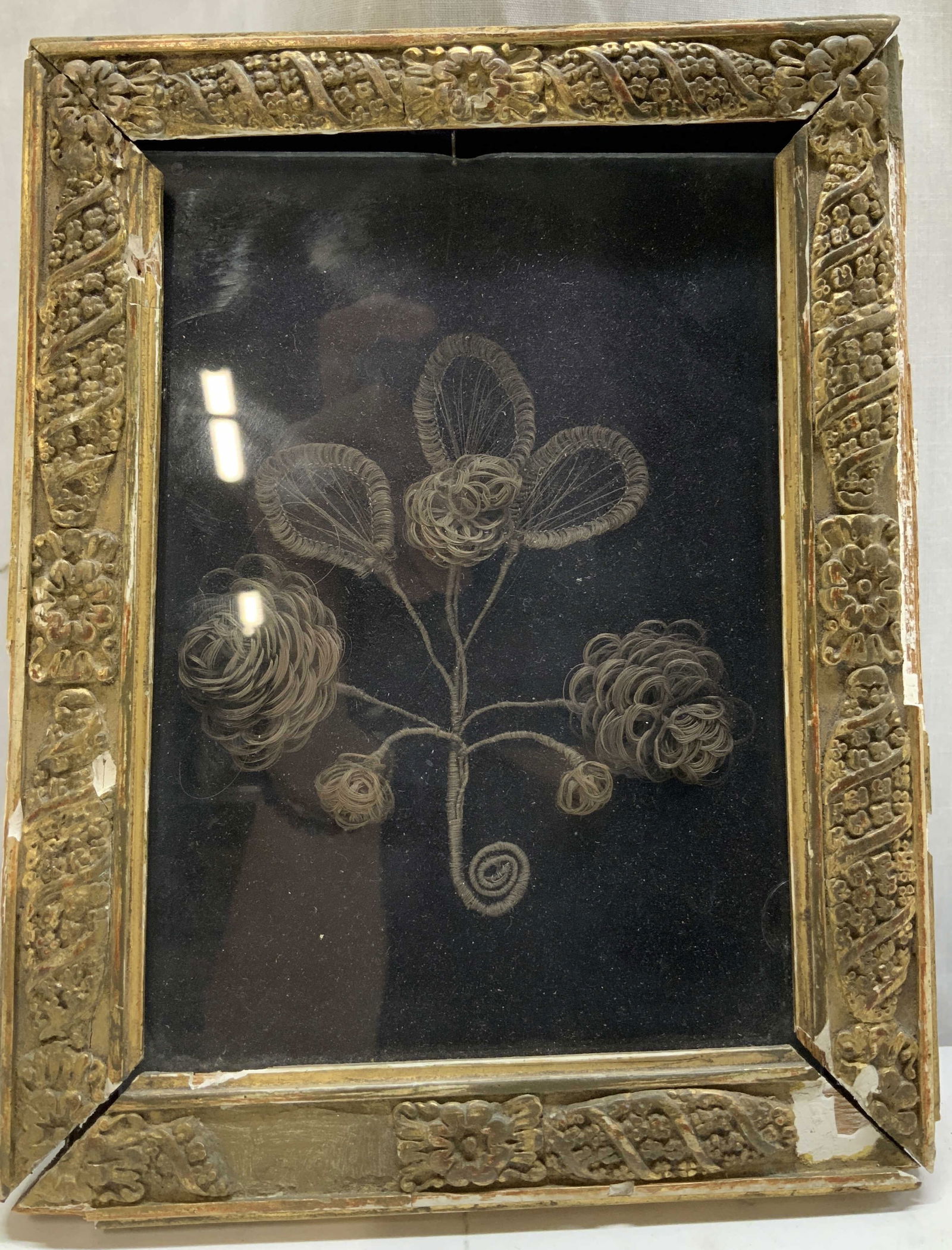 Antq C.1896-1901 Framed Victorian Hair Art (1 of 6)