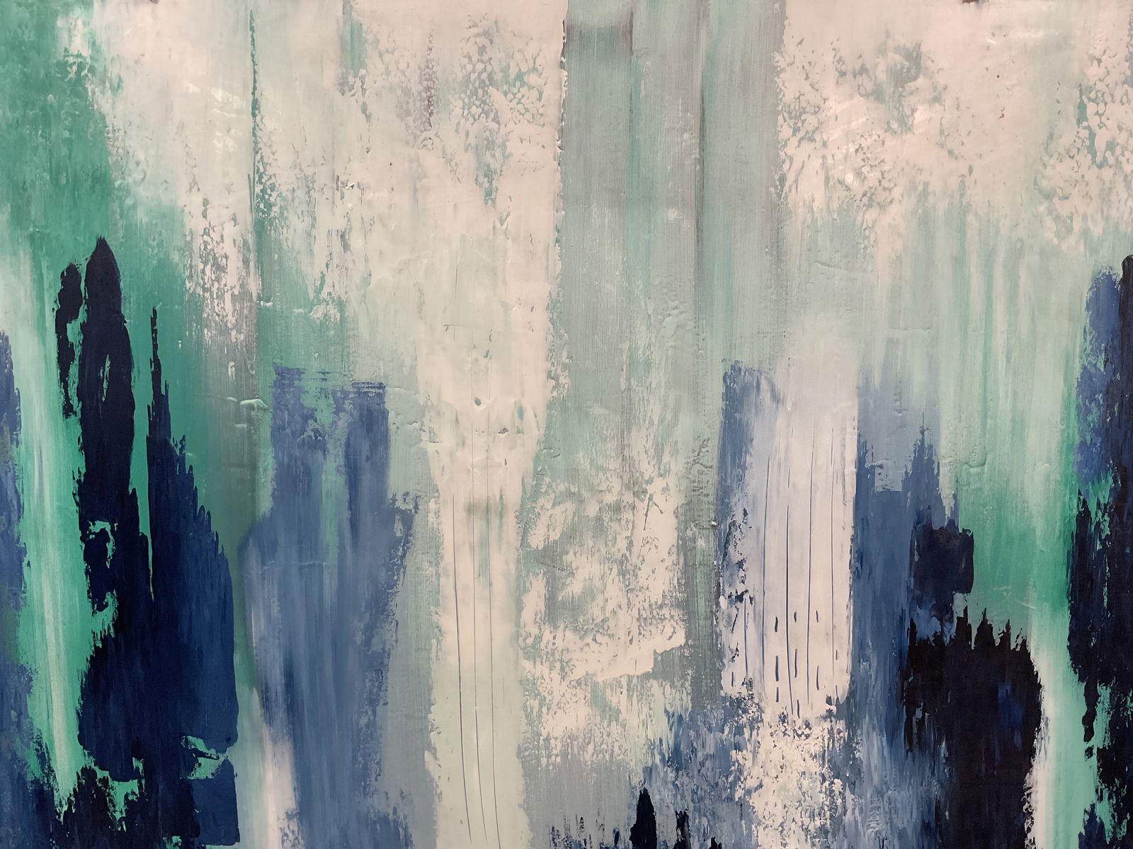 Sarah Brooke Middle of Nowhere Oil Painting 61in: Framed oil on canvas painting. Artist label and stamp on verso. Sarah Brooke (Australian, b. 1987), hand painted reproduction of an original painting. Middle of Nowhere series. Abstract composition in