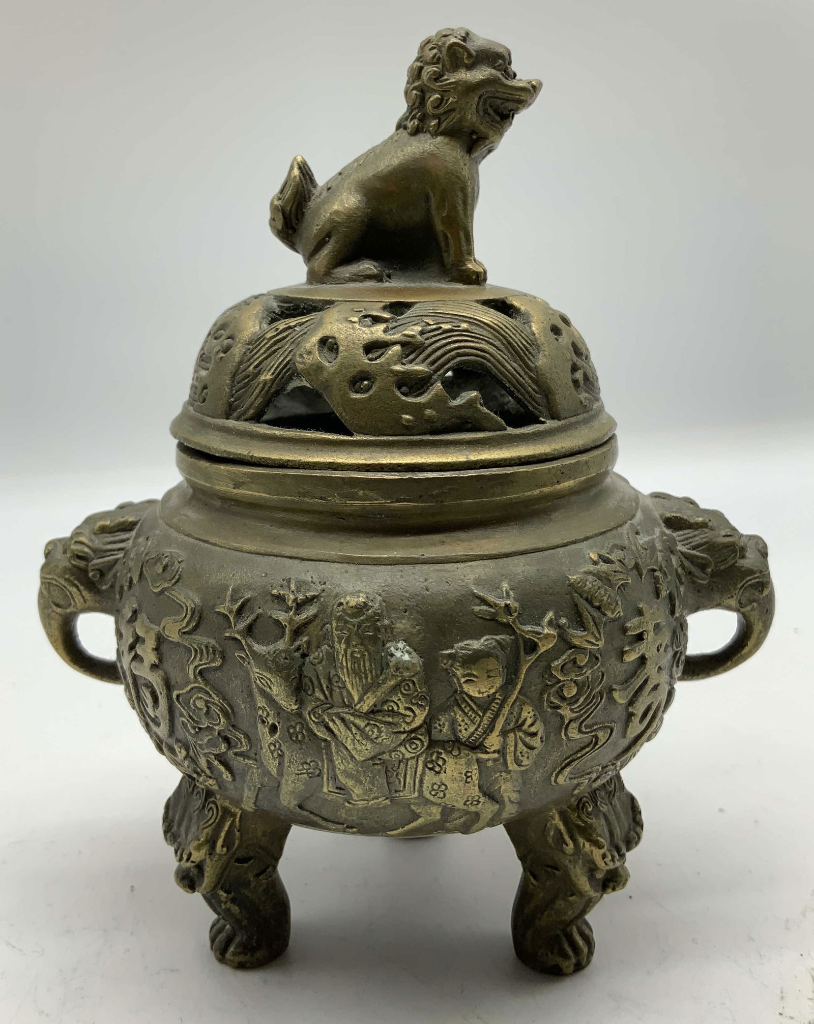 Vtg Chinese Brass Foo Dog Incense Burner (1 of 6)