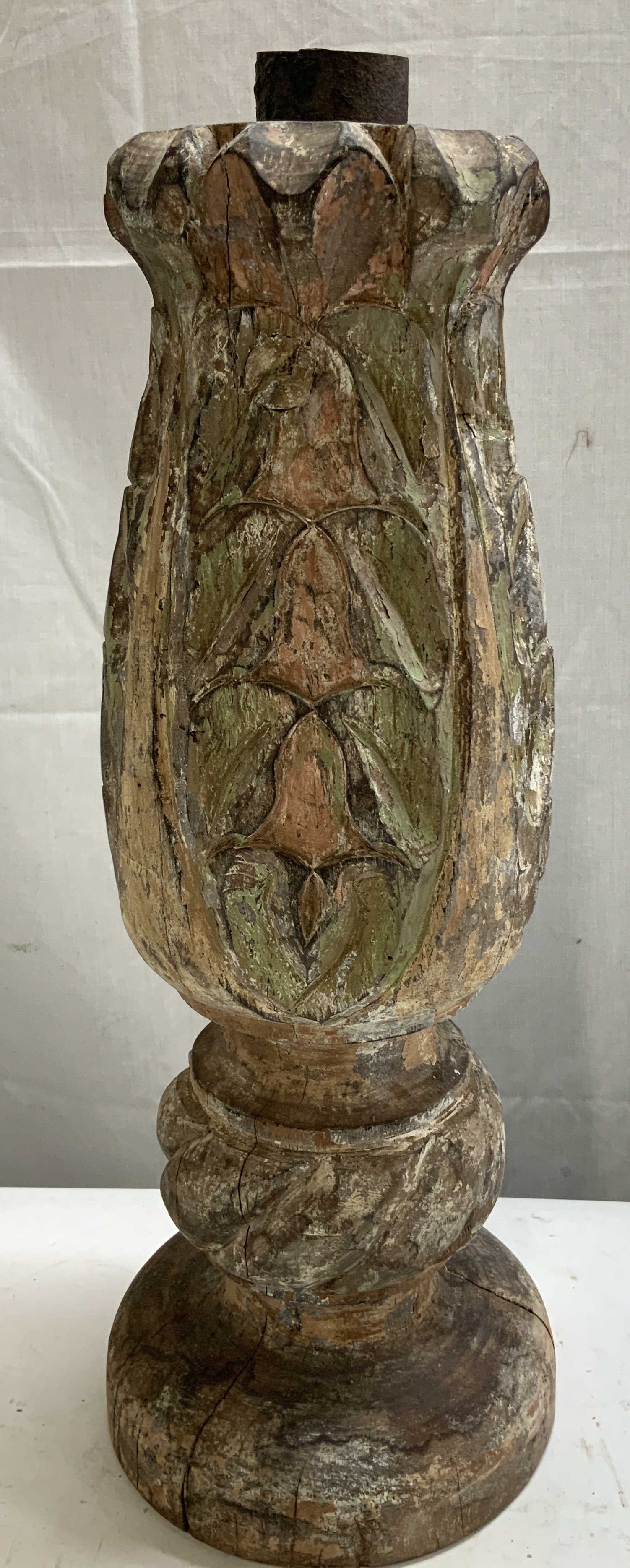 Antique Hand Carved Wooden Alter Stick 18.7in (1 of 6)