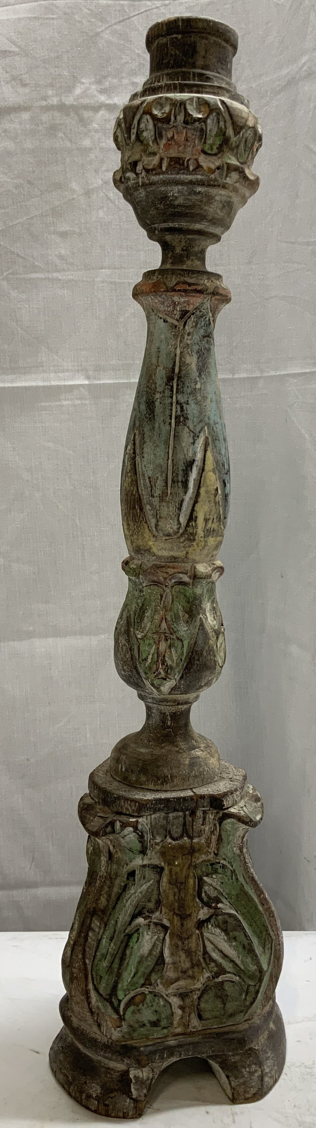 Antique Hand Carved Wooden Alter Stick 24.2in (1 of 6)