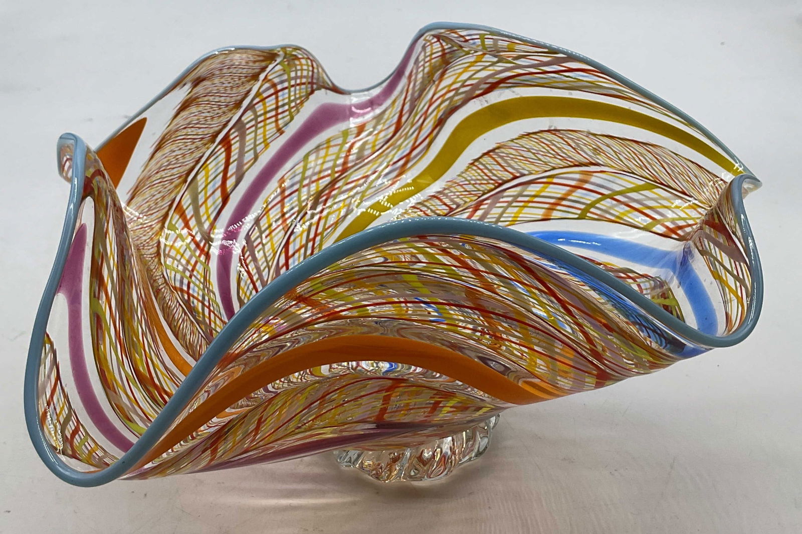 Hand Blown Scalloped Swirl Art Glass Bowl (1 of 8)