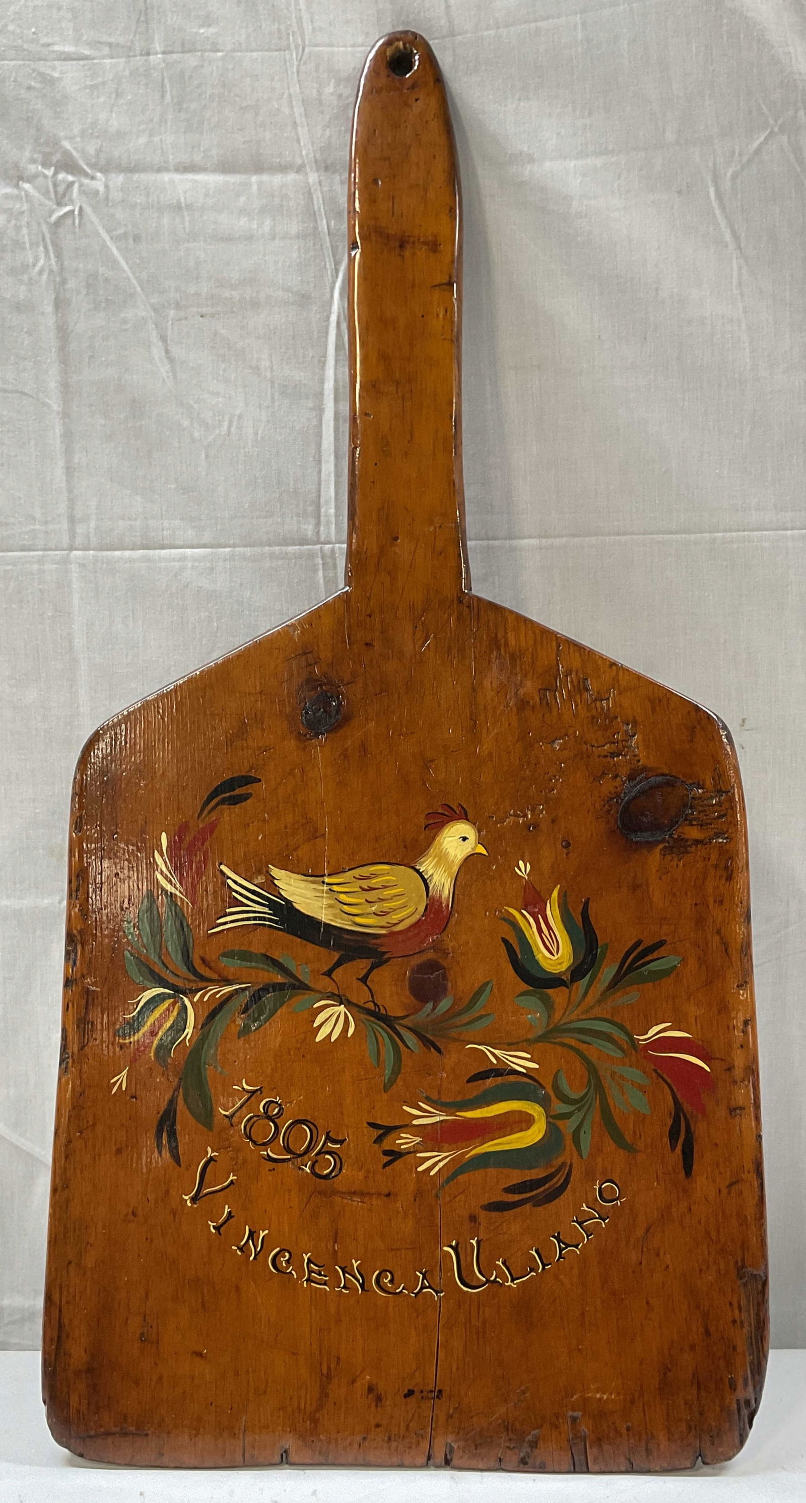 Folk Art Hand Painted Wooden Bread Board 1895 30in (1 of 12)