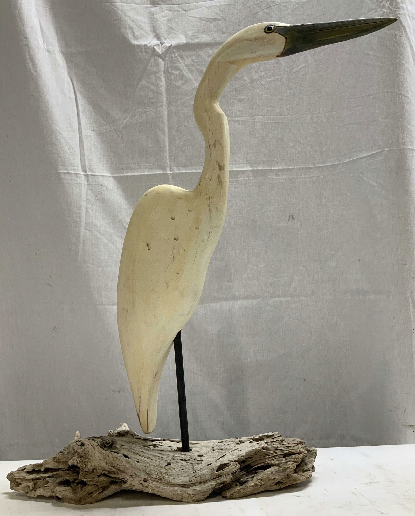 Hand Carved Wooden Egret on Driftwood Sculpture (1 of 6)