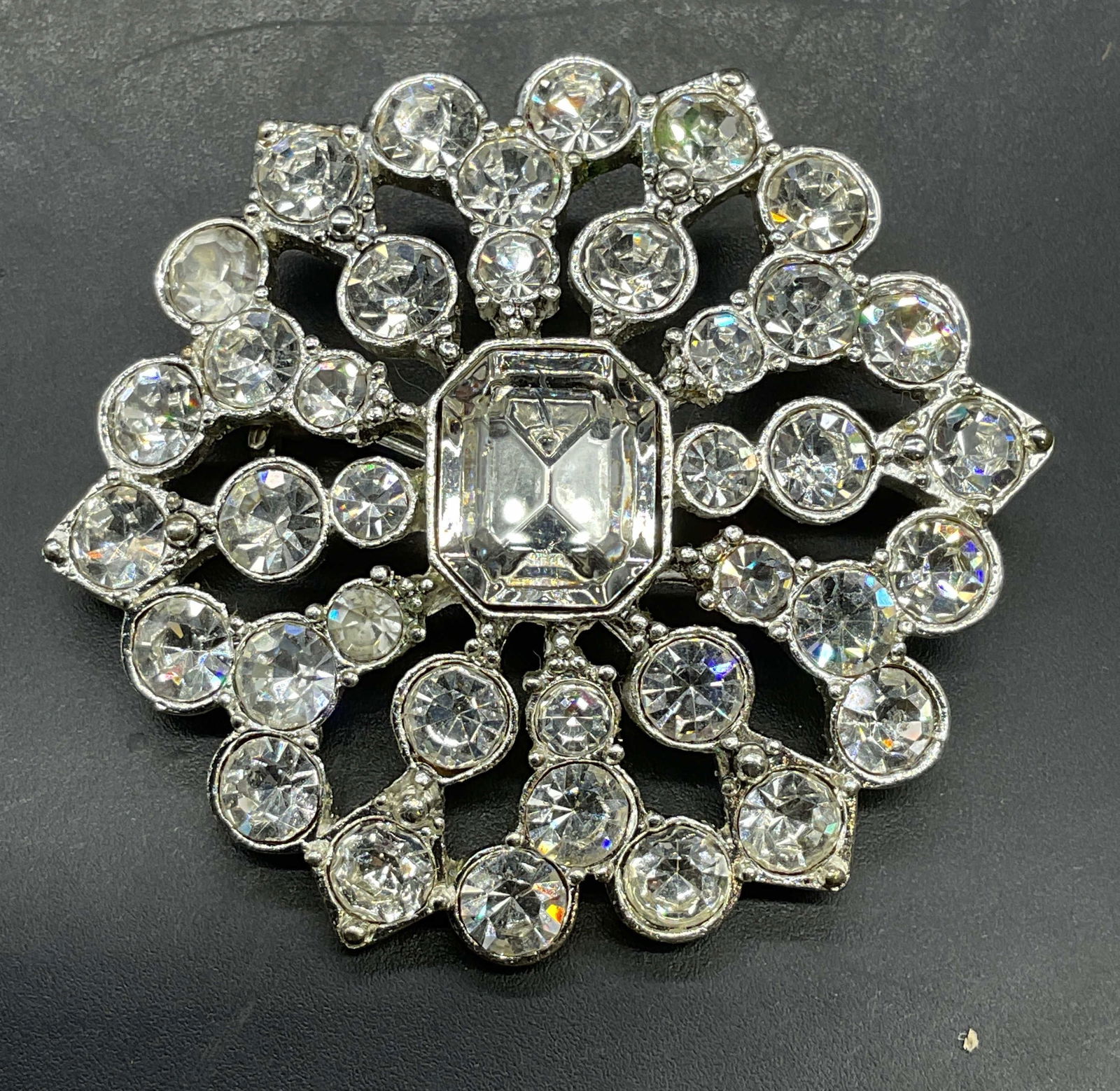 Signed LC Silver Tone Crystal Flower Brooch (1 of 6)