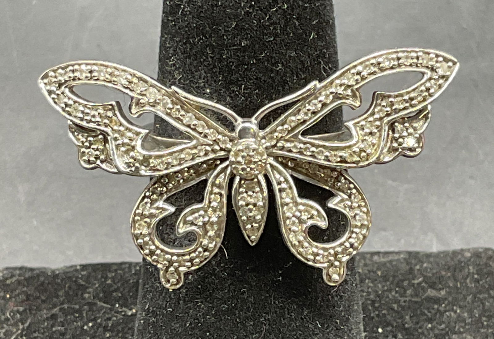 Signed Sterling Silver Diamond Butterfly Ring (1 of 6)