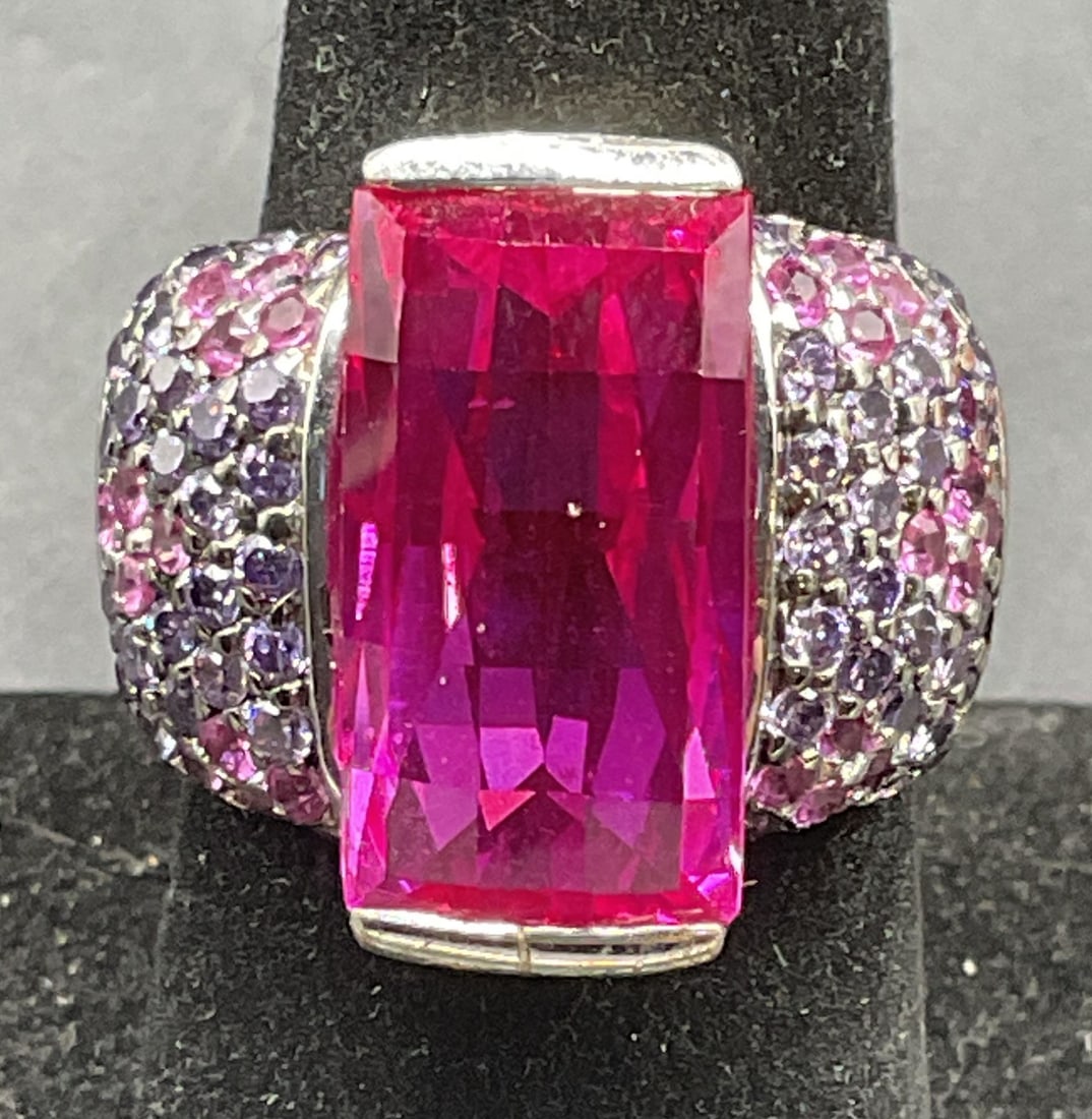 Signed Sterling Silver Pink Semiprecious Ring (1 of 6)