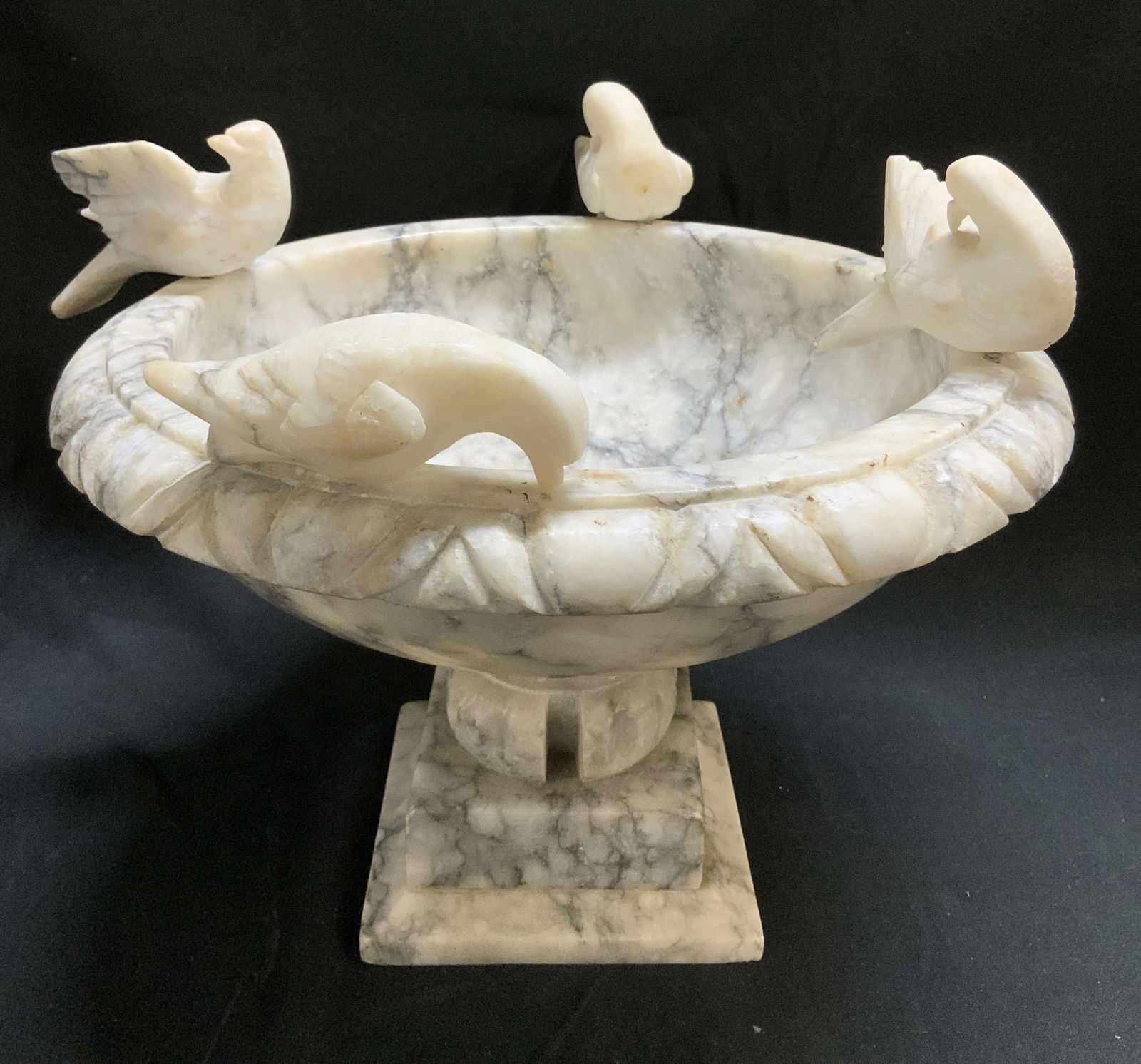Vtg Hand Carved Alabaster Bird Bath W Doves (1 of 7)