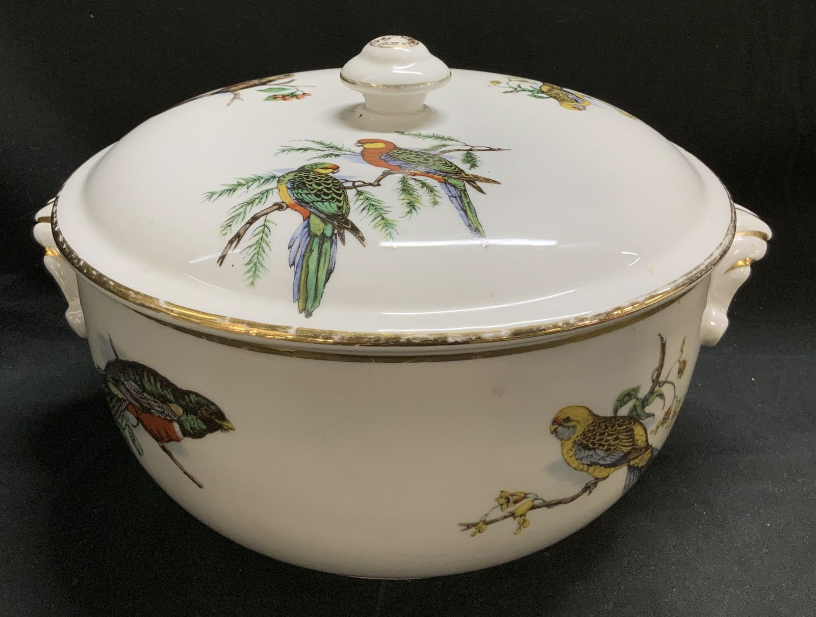 Vtg Pilivite Birds Porcelain Casserole Dish FRANCE (1 of 6)