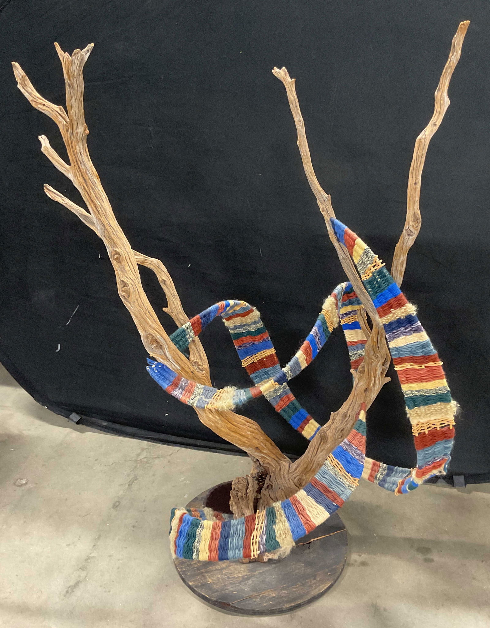 Modern Wood & Textile Abstract Sculpture 49in (1 of 7)