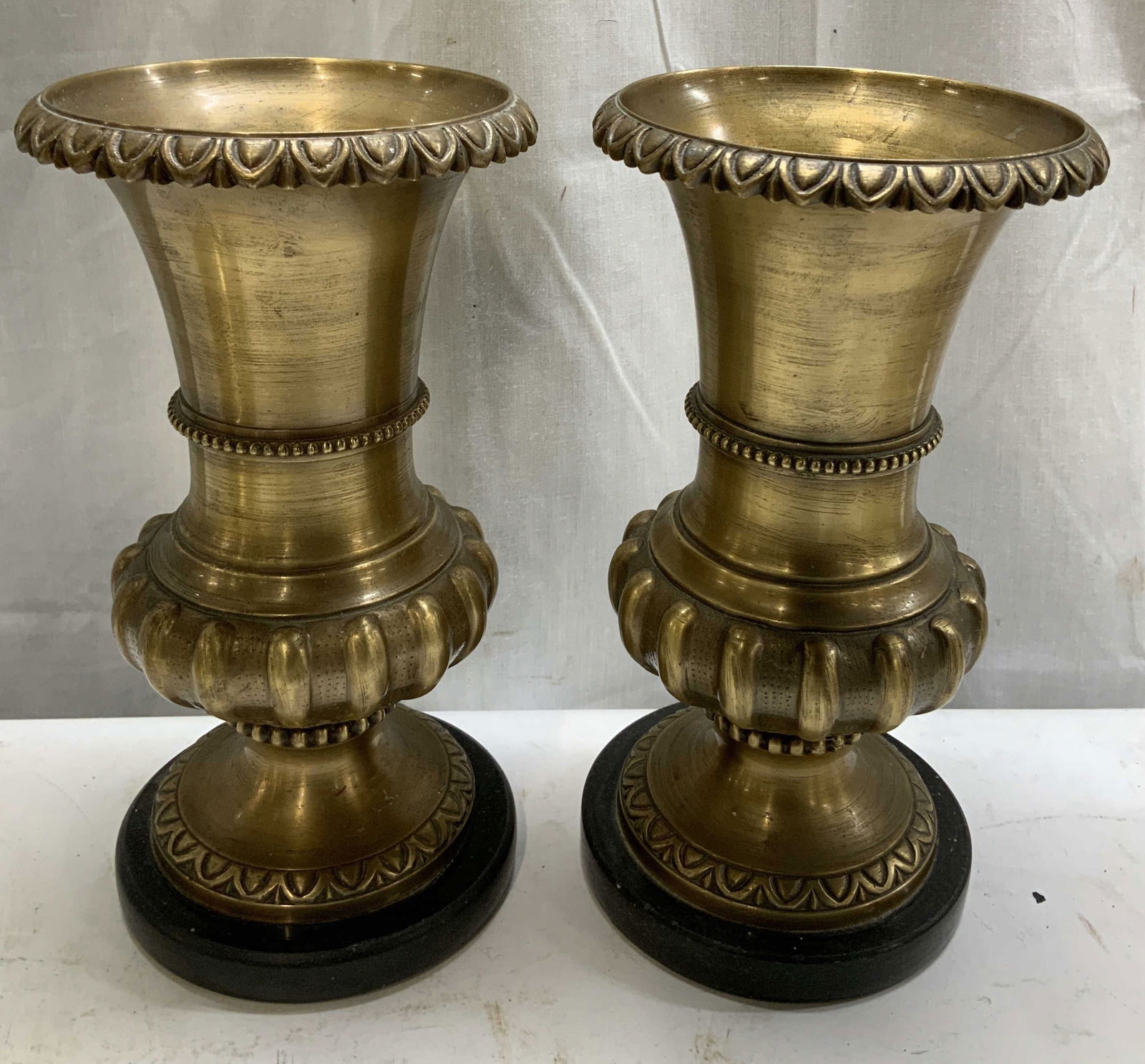 Pair Vtg Neoclassical Style Brass Urn Vases (1 of 6)