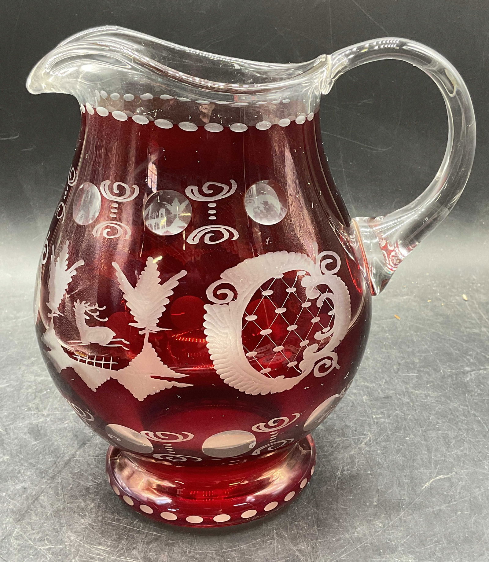 Antique Ruby to Clear Bohemian Glass Pitcher (1 of 6)