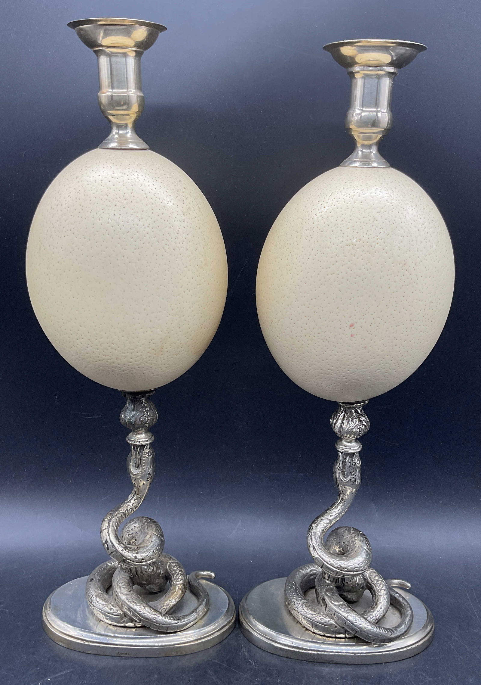 CARTIER Pr Mid Cen Silver Ostrich Egg Candlesticks (1 of 8)