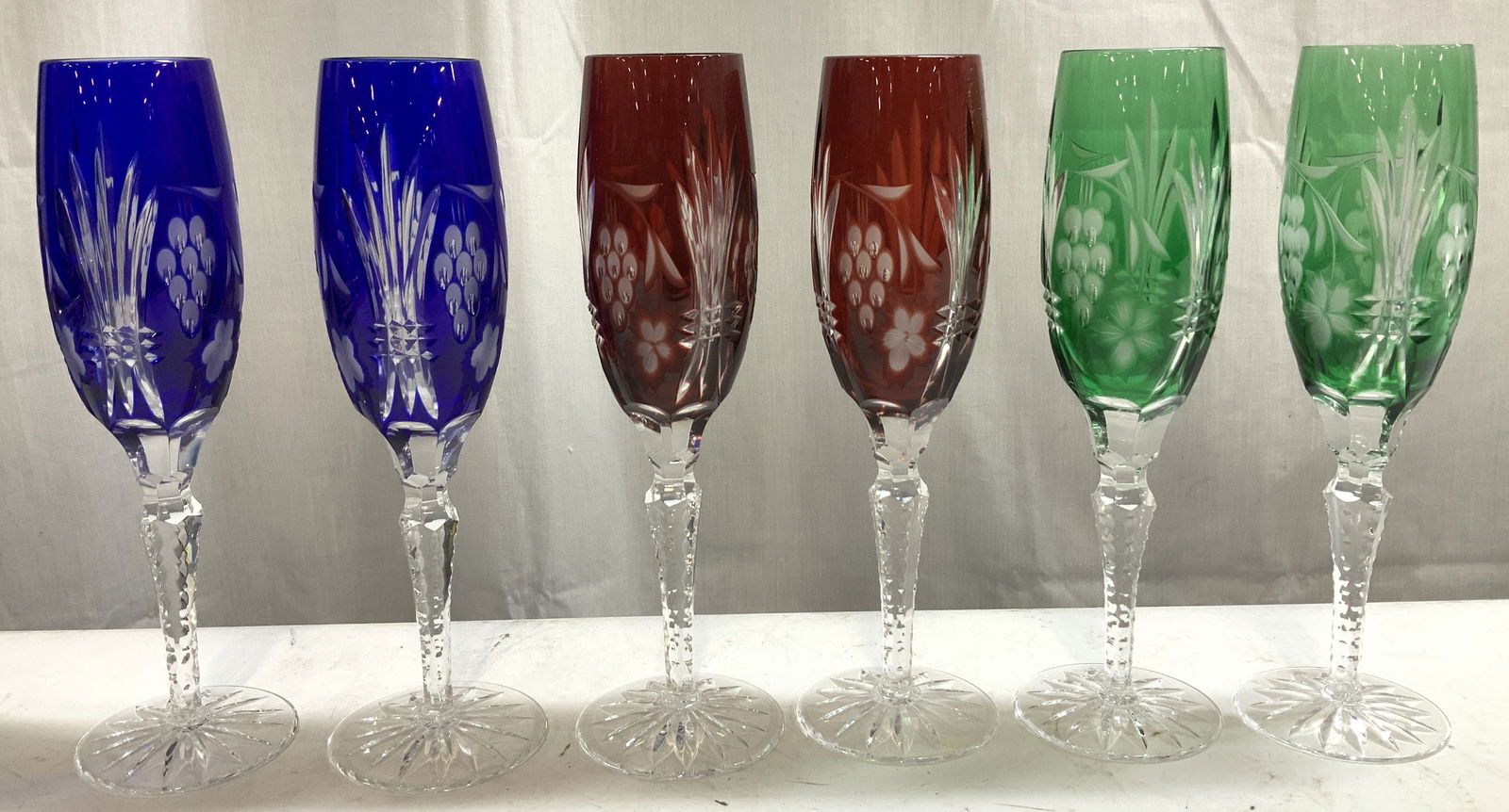 Lot 6 Vntg Cut to Clear Crystal Champagne Flutes (1 of 9)