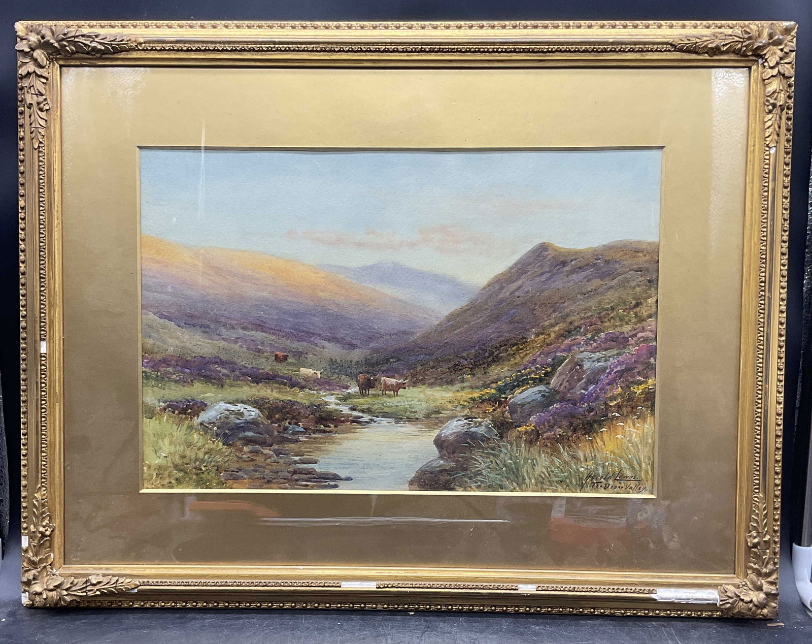 Sgn Lawes Cows Landscape Watercolor Painting (1 of 6)