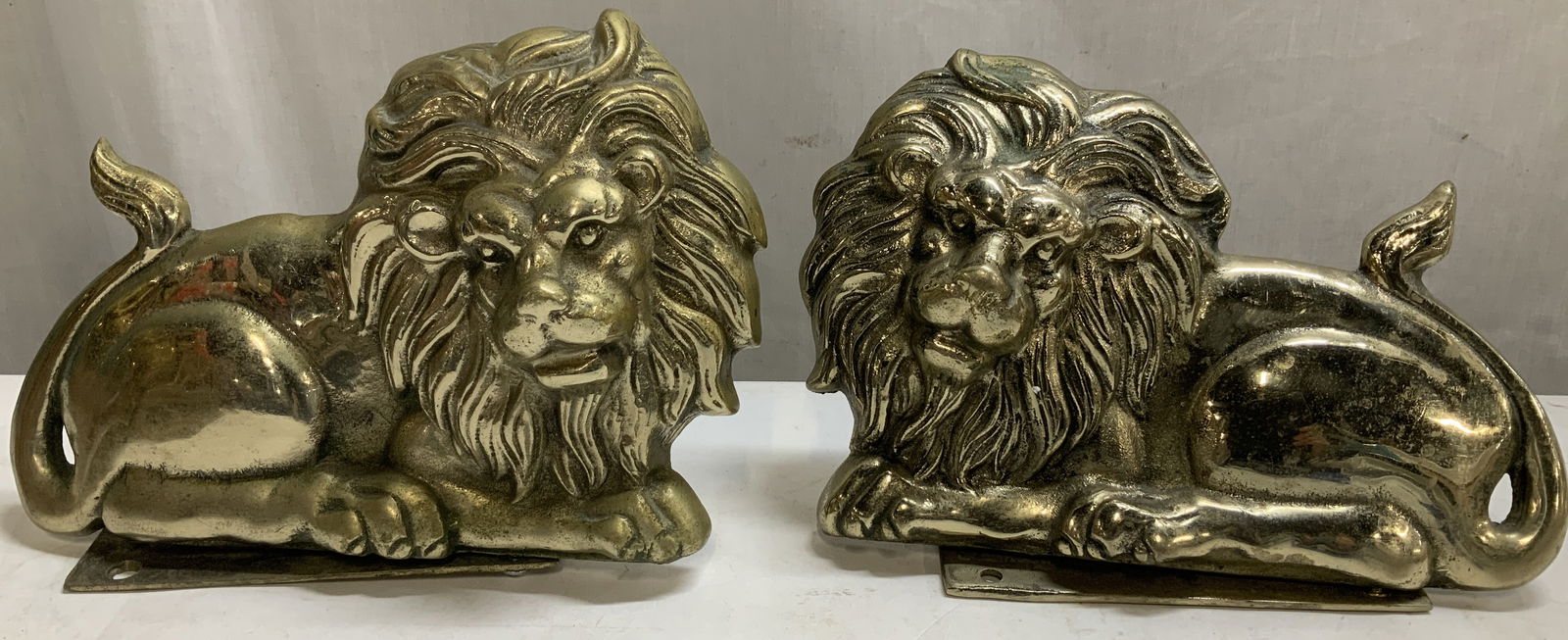 Pair Antique Brass Lion Bookends W Underplate (1 of 6)