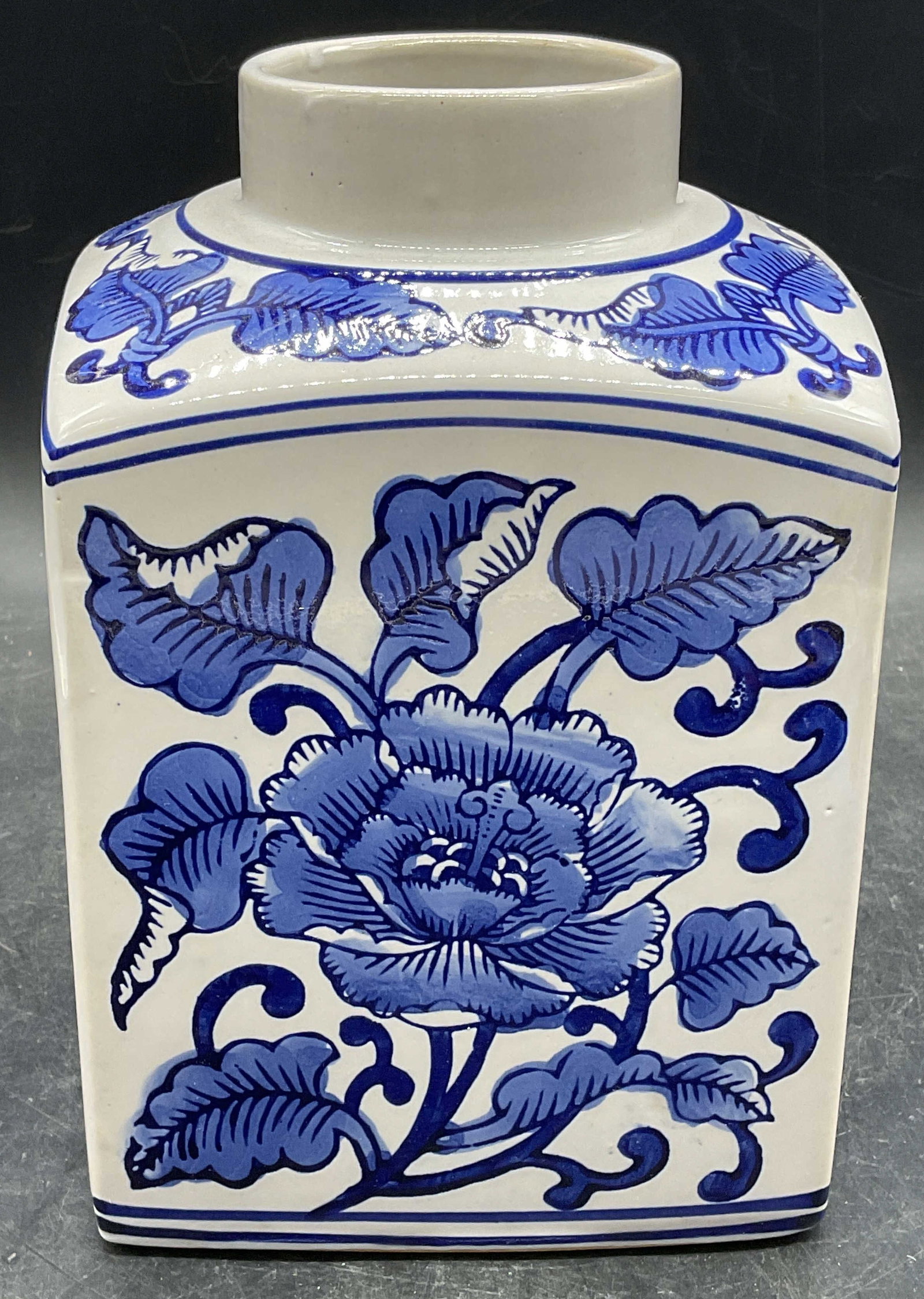 Blue & White Floral Ceramic Square Vase (1 of 6)