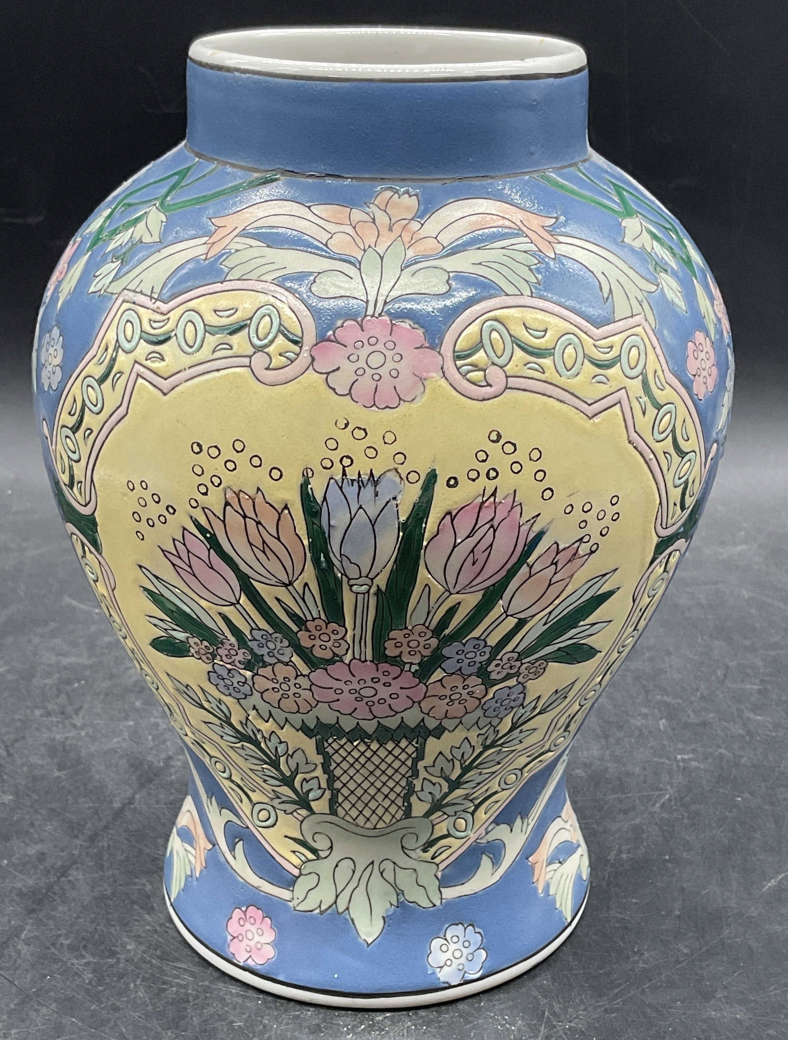 Signed Chinese Blue Porcelain Floral Vase (1 of 6)