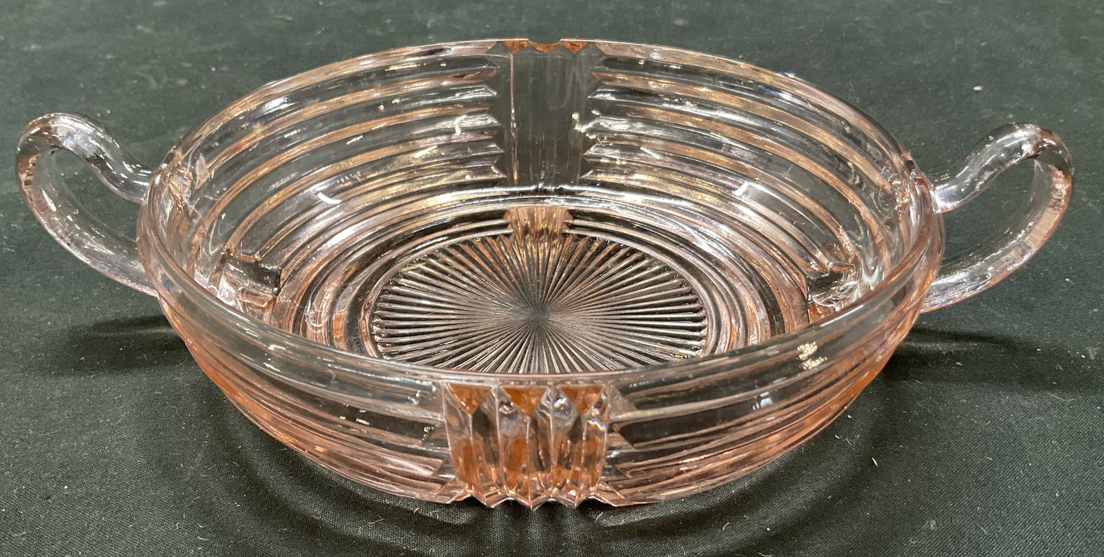 Art Deco Pink Depression Glass Two Handled Bowl (1 of 9)