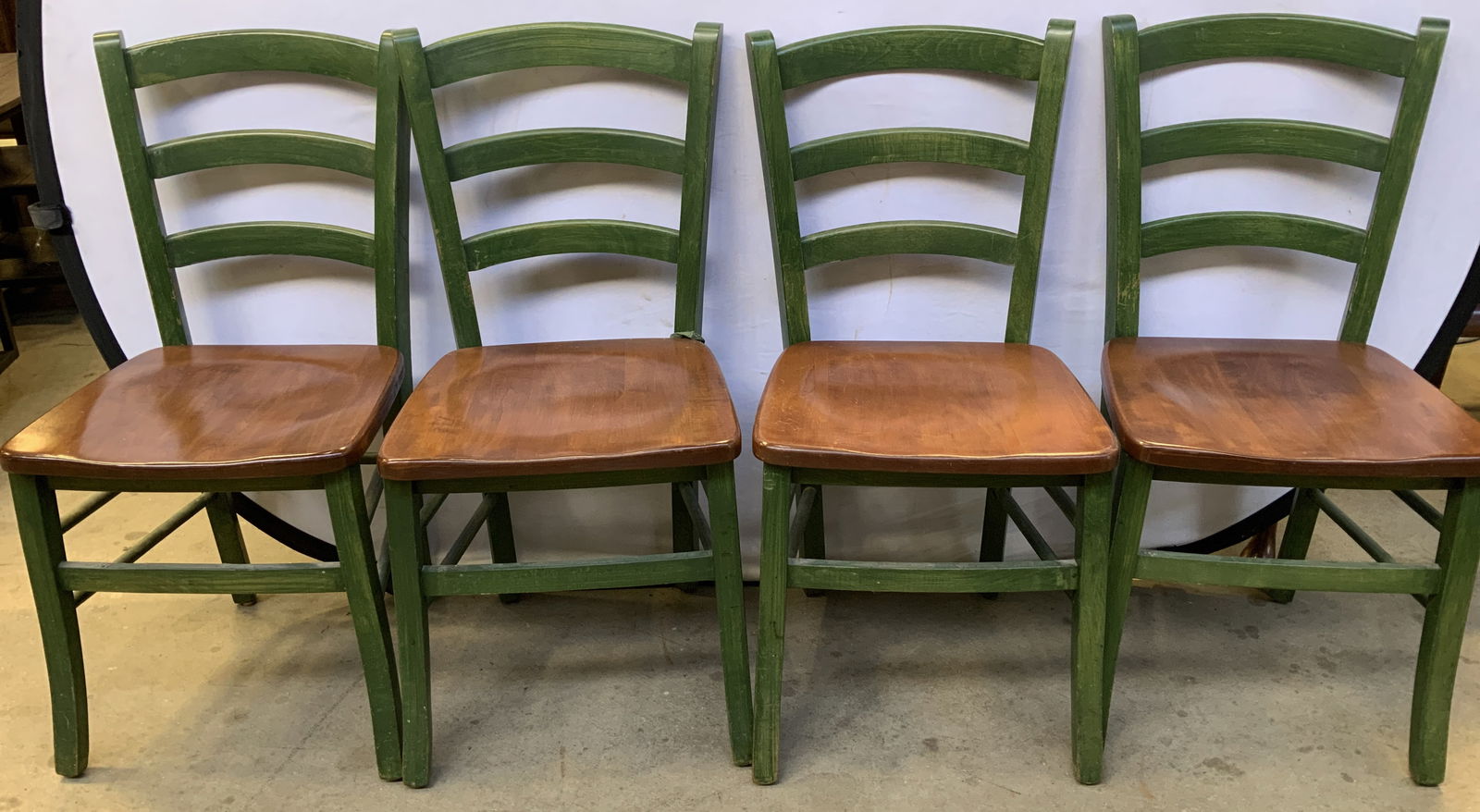 Set 4 Vtg Green Wooden Dining Chairs W Cushions (1 of 7)