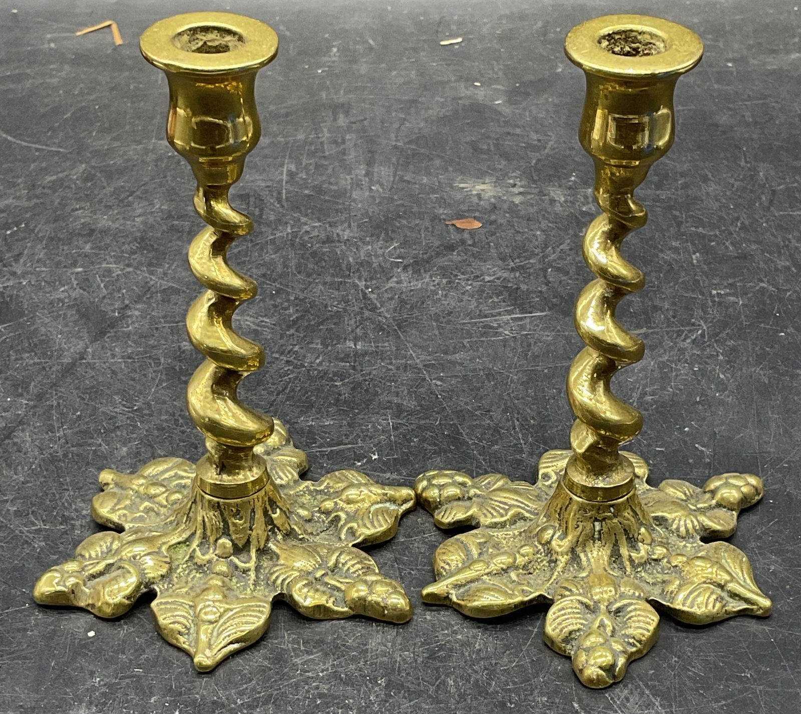 Pair Brass Corkscrew Floral Candle Holders (1 of 6)