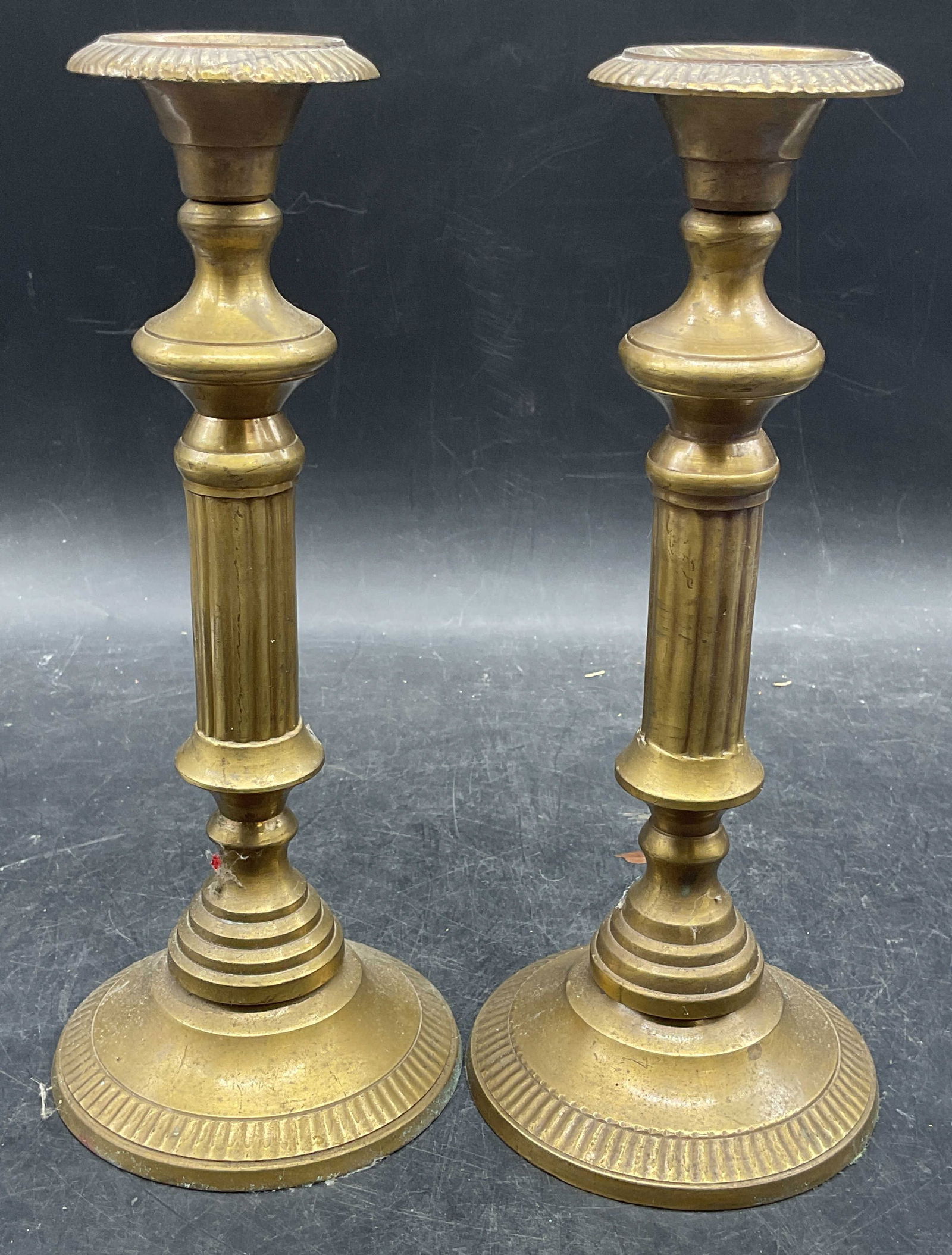Vtg Pair Brass Pedestal Column Candlesticks (1 of 6)