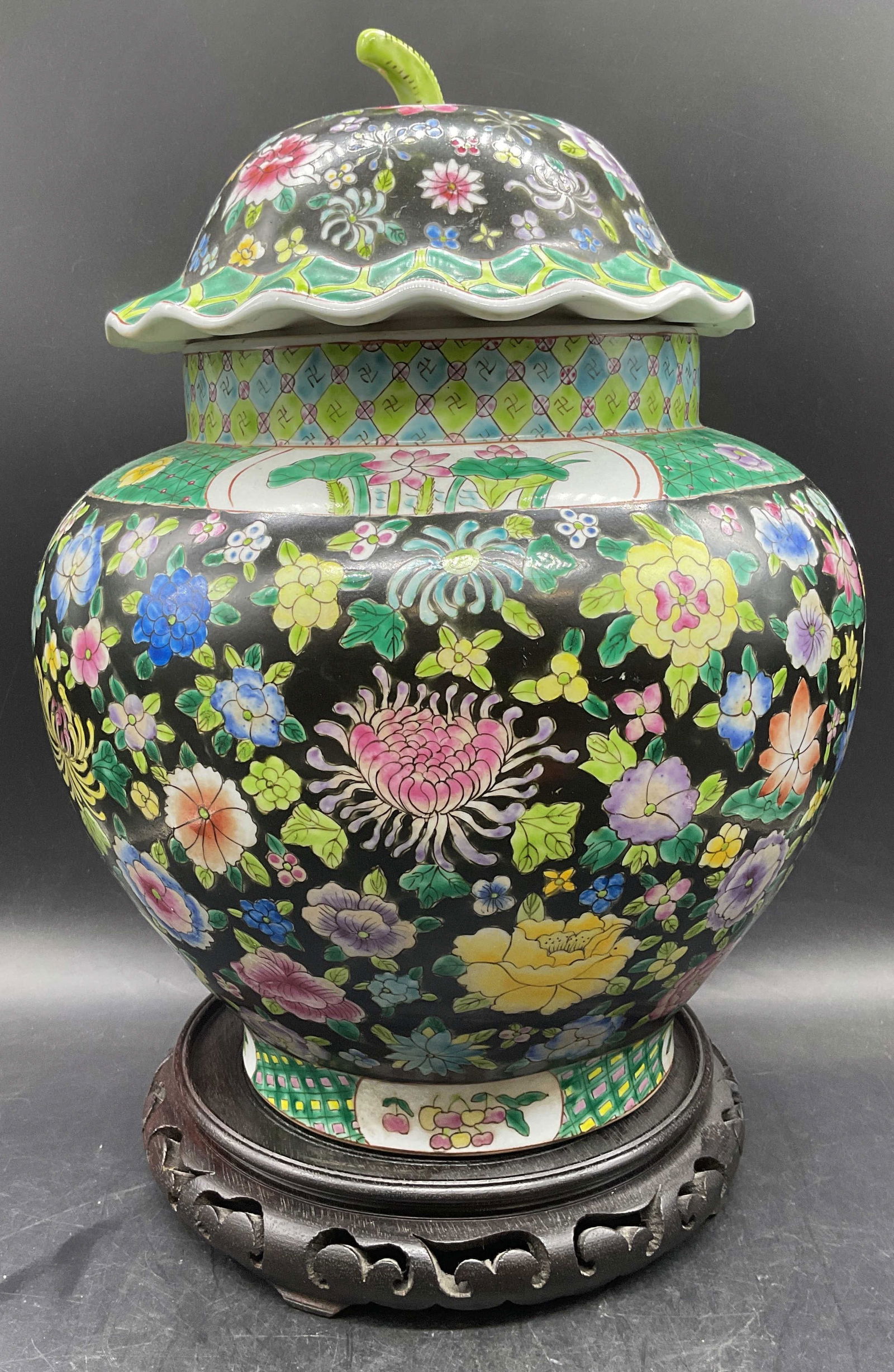 Chinese Porcelain Floral Ginger Jar & Stand (1 of 7)
