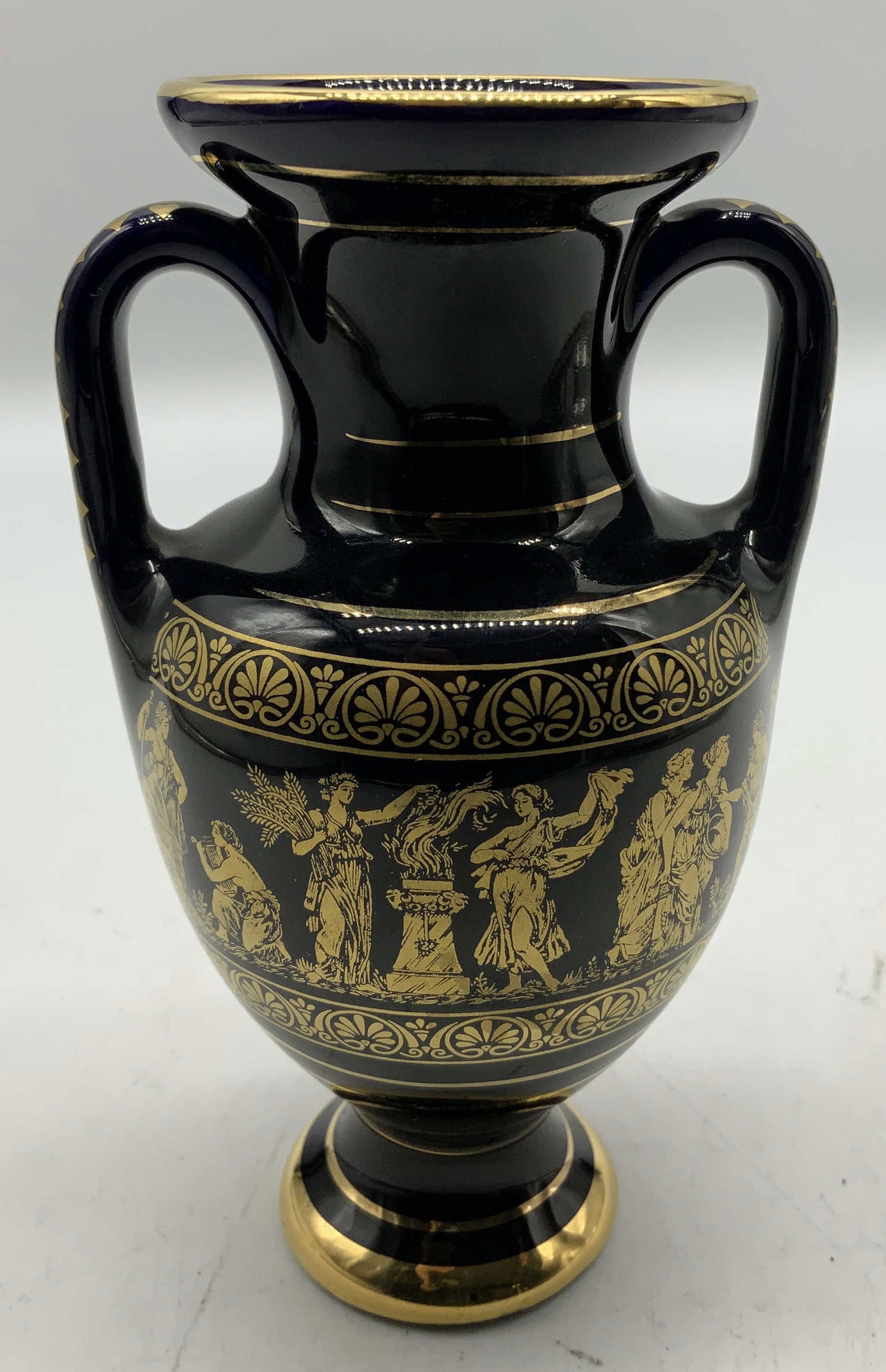 Spyropoulos Hand Made Cobalt & 24k Vase GREECE (1 of 6)