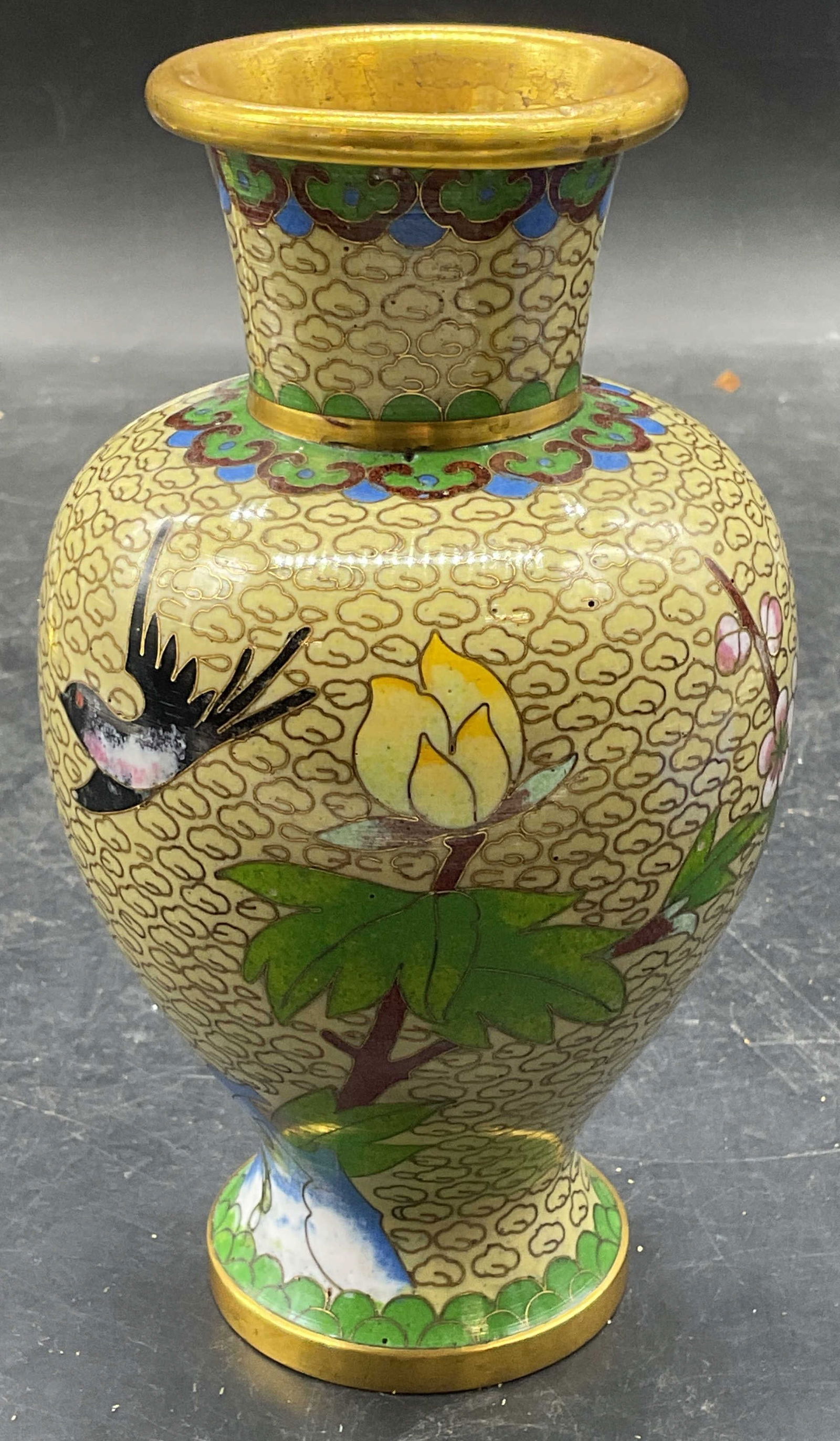 Chinese Cloisonne Enamel Floral Bird Vase (1 of 6)