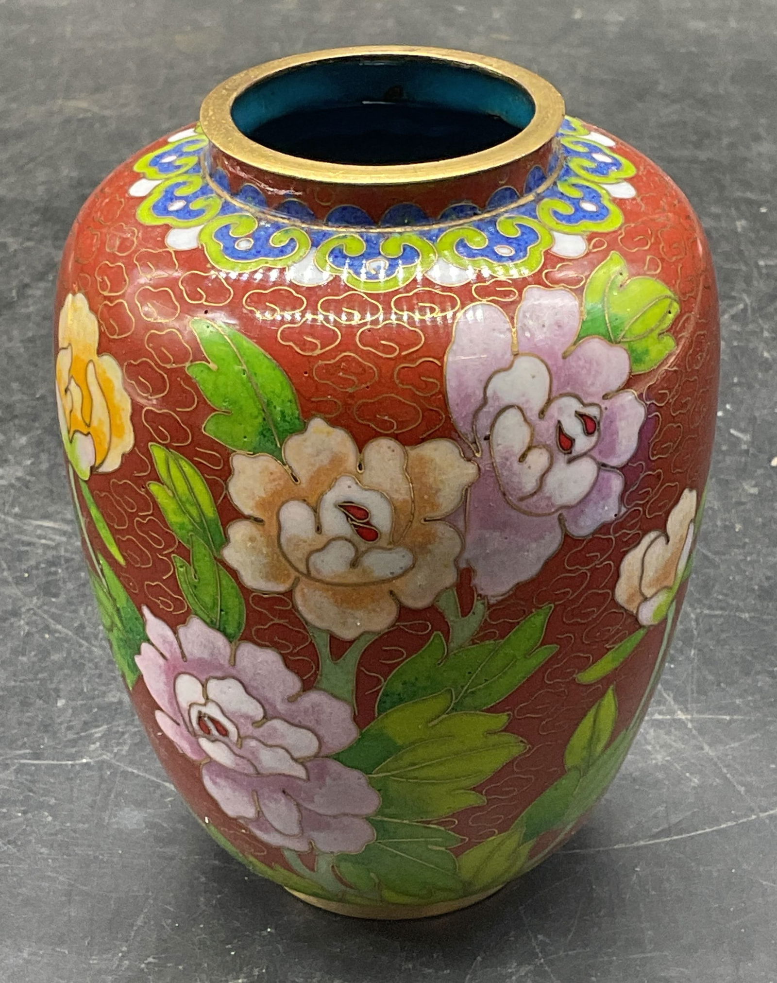 Asian Red Cloisonne Enamel Floral Vase (1 of 6)