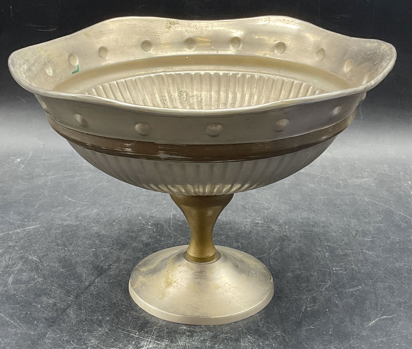 Vintage Pewter & Brass Pedestal Footed Bowl (1 of 6)