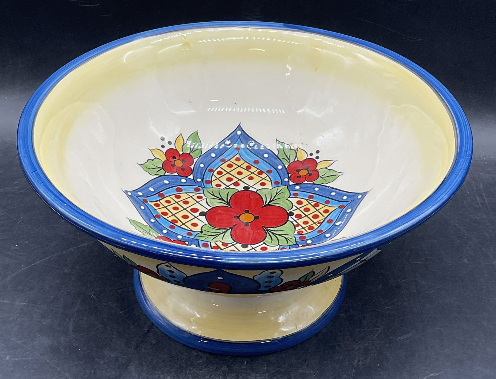 Tabletops Toluca Ceramic Floral Pedestal Bowl (1 of 6)