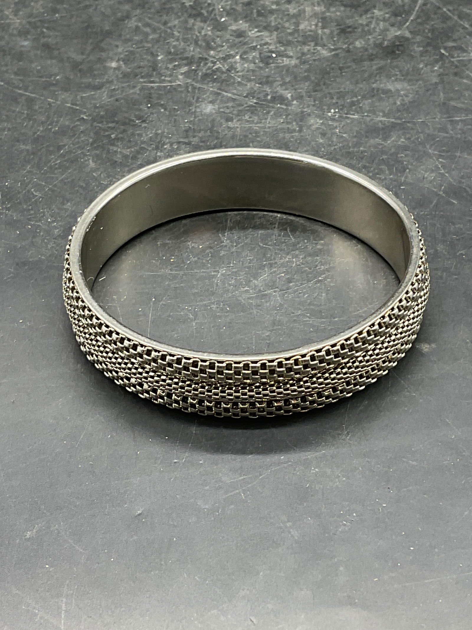 Silver Tone Mesh Chain Bangle Bracelet - 4