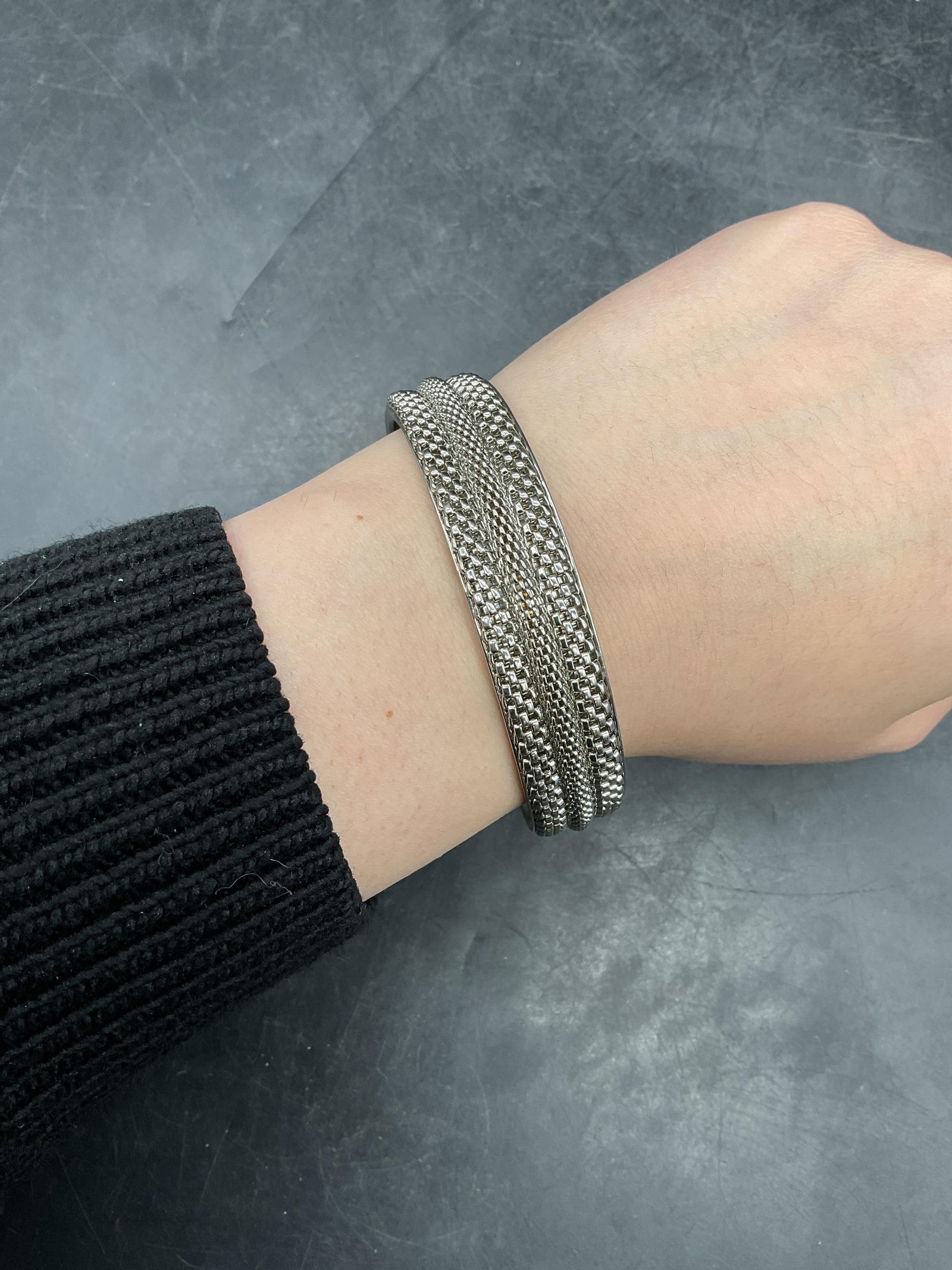 Silver Tone Mesh Chain Bangle Bracelet - 6