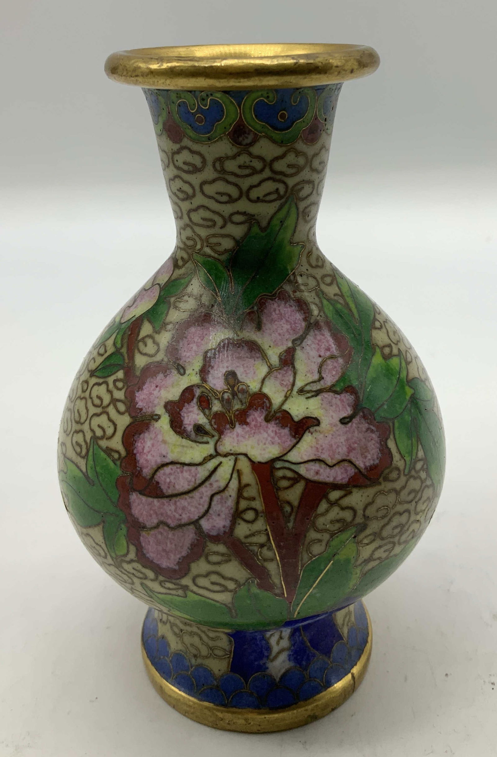 Vtg Asian Cloisonne Enamel Floral Vase (1 of 6)